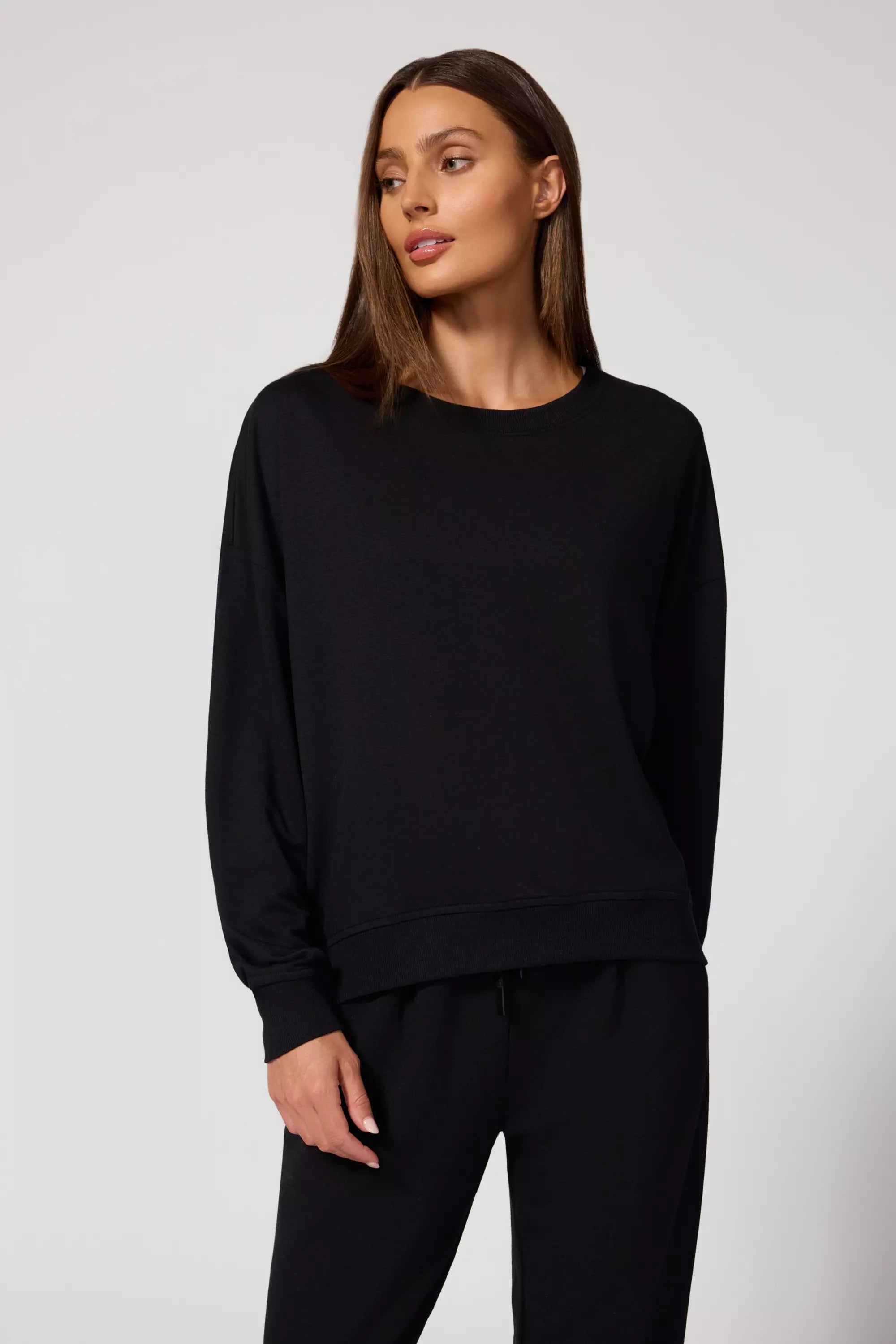 Relaxed Fleece Track Crewneck - Black