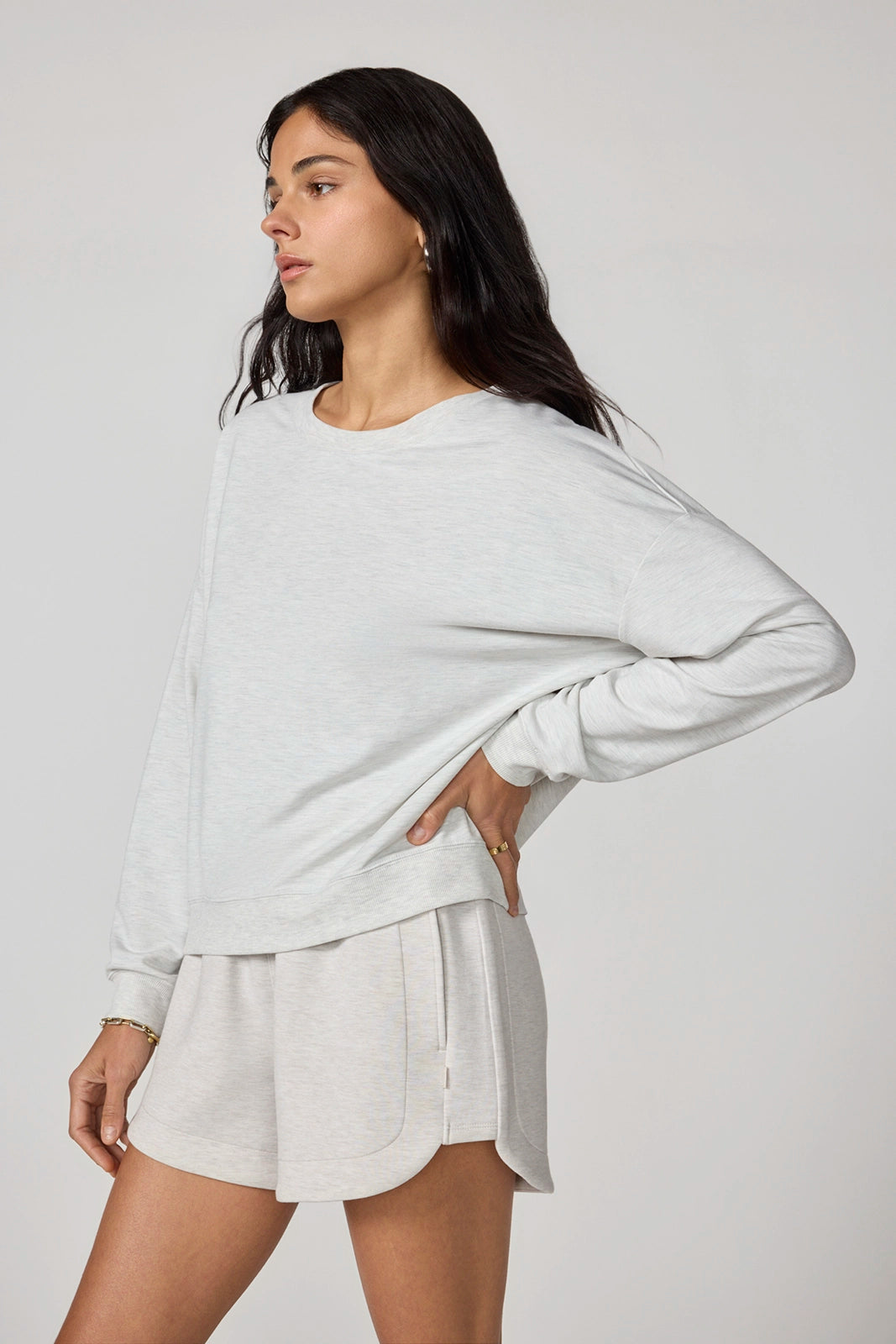Cozy Fleece Relaxed Crew - Htr Moonbeam