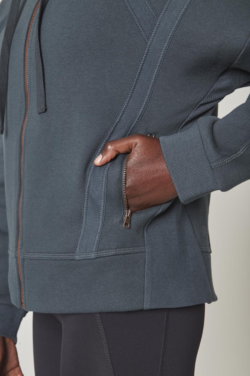 Ease Organic Cotton Zip-Up Hoodie - Dark Jade