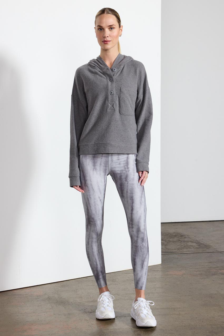 Tranquil Cropped Placket Hoodie - Dark Htr Concrete
