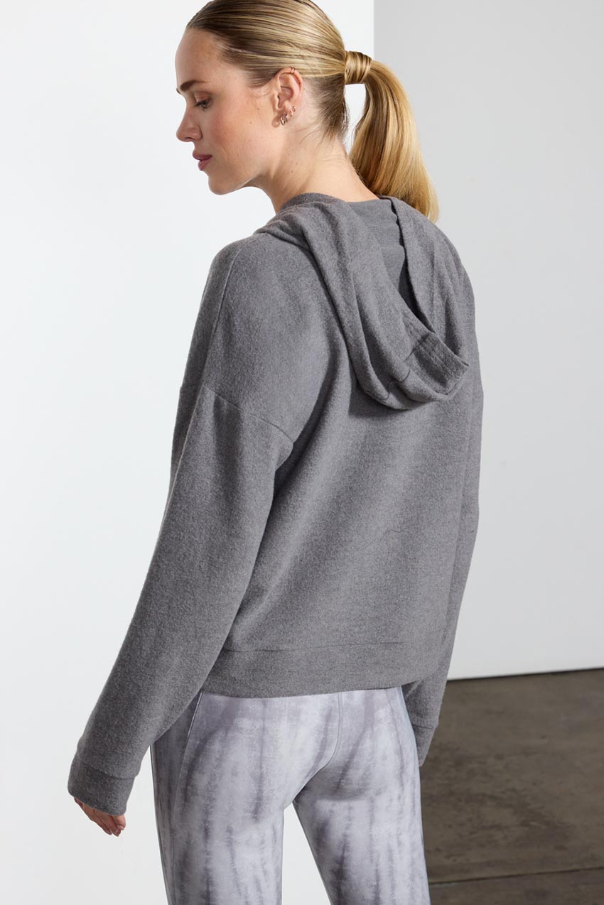 Tranquil Cropped Placket Hoodie - Dark Htr Concrete