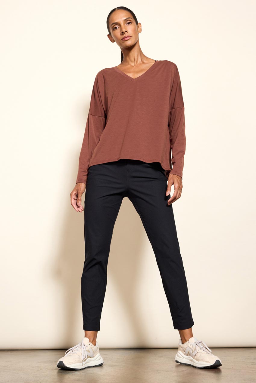 Dynamic V-Neck Relaxed Long Sleeve Shirt