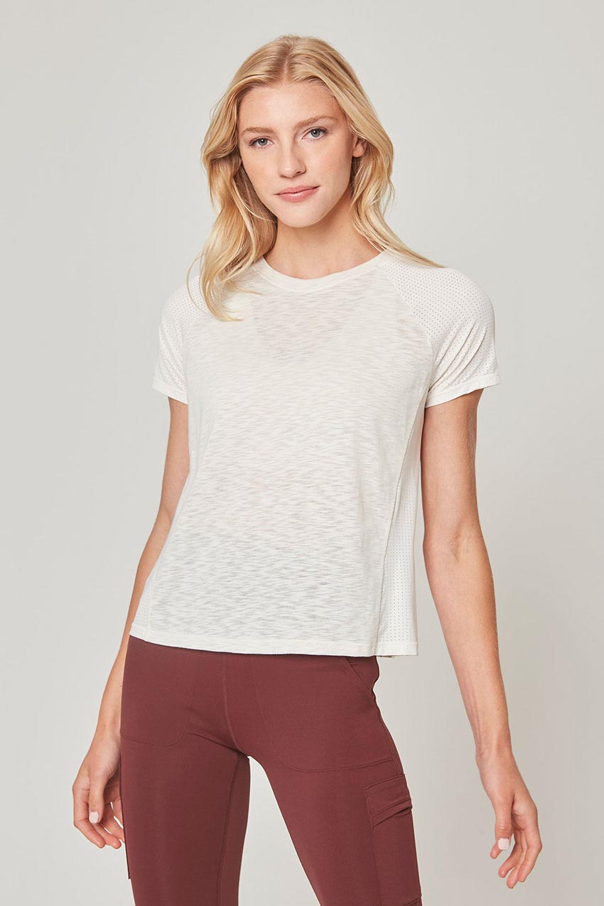 Fusion Crew Neck Short Sleeve Mixed Media Shirt
