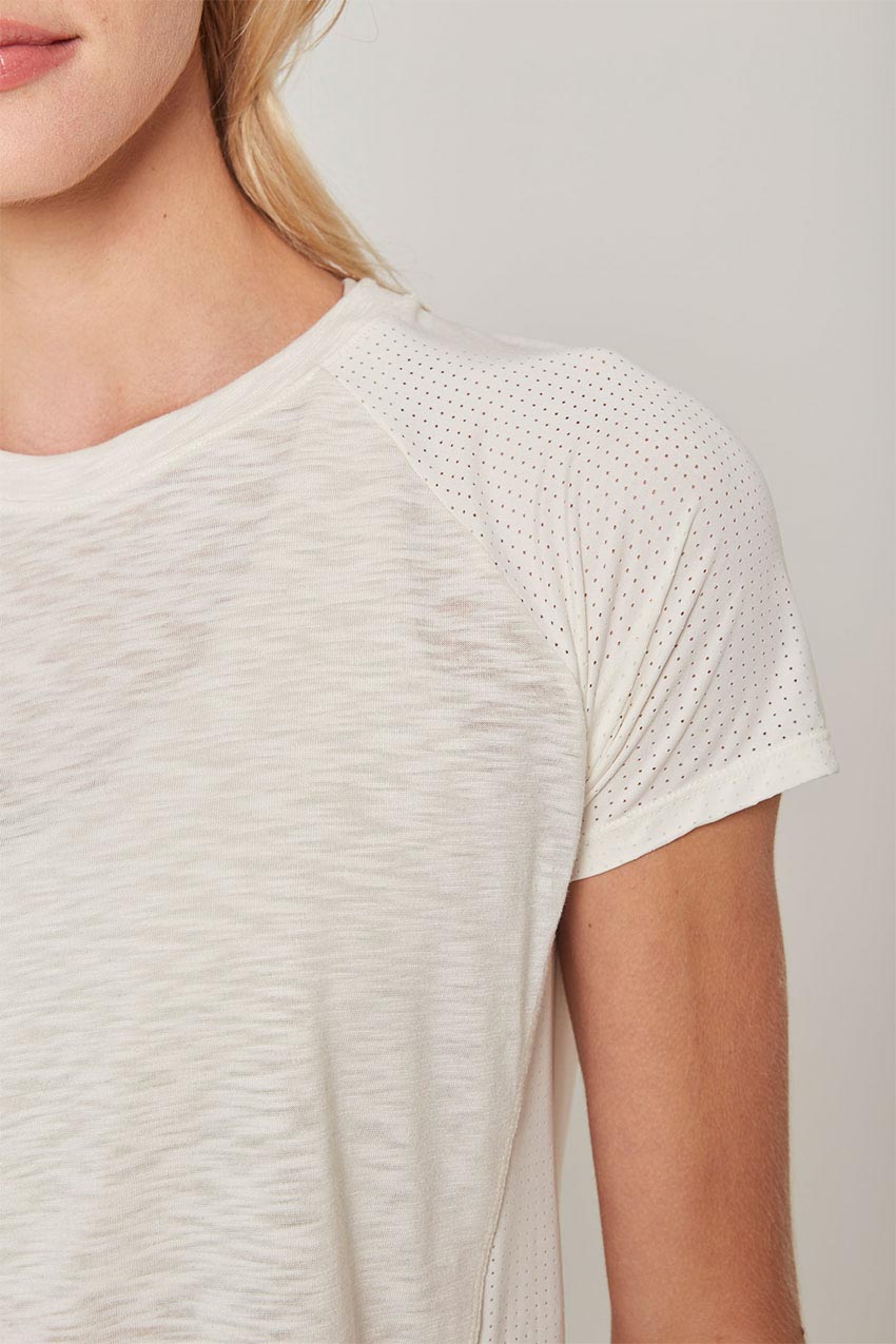 Fusion Crew Neck Short Sleeve Mixed Media Shirt