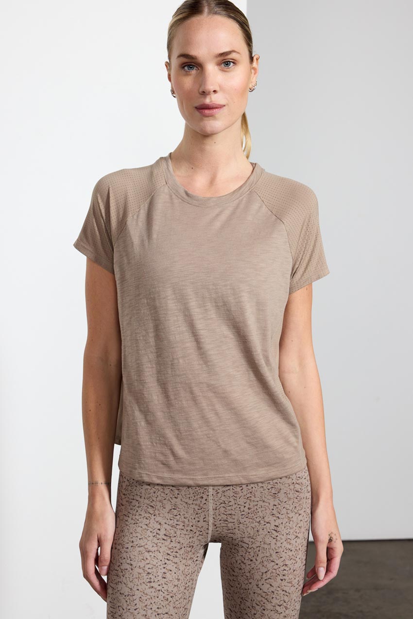Fusion Crew Neck Short Sleeve Mixed Media Shirt