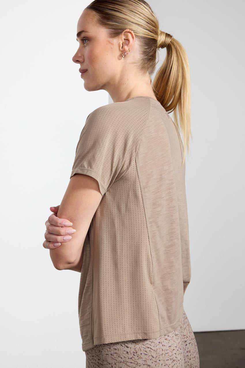 Fusion Crew Neck Short Sleeve Mixed Media Shirt