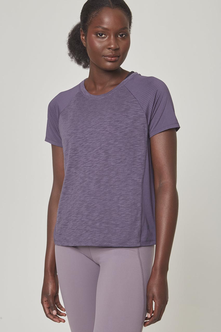 Fusion Crew Neck Short Sleeve Mixed Media Shirt