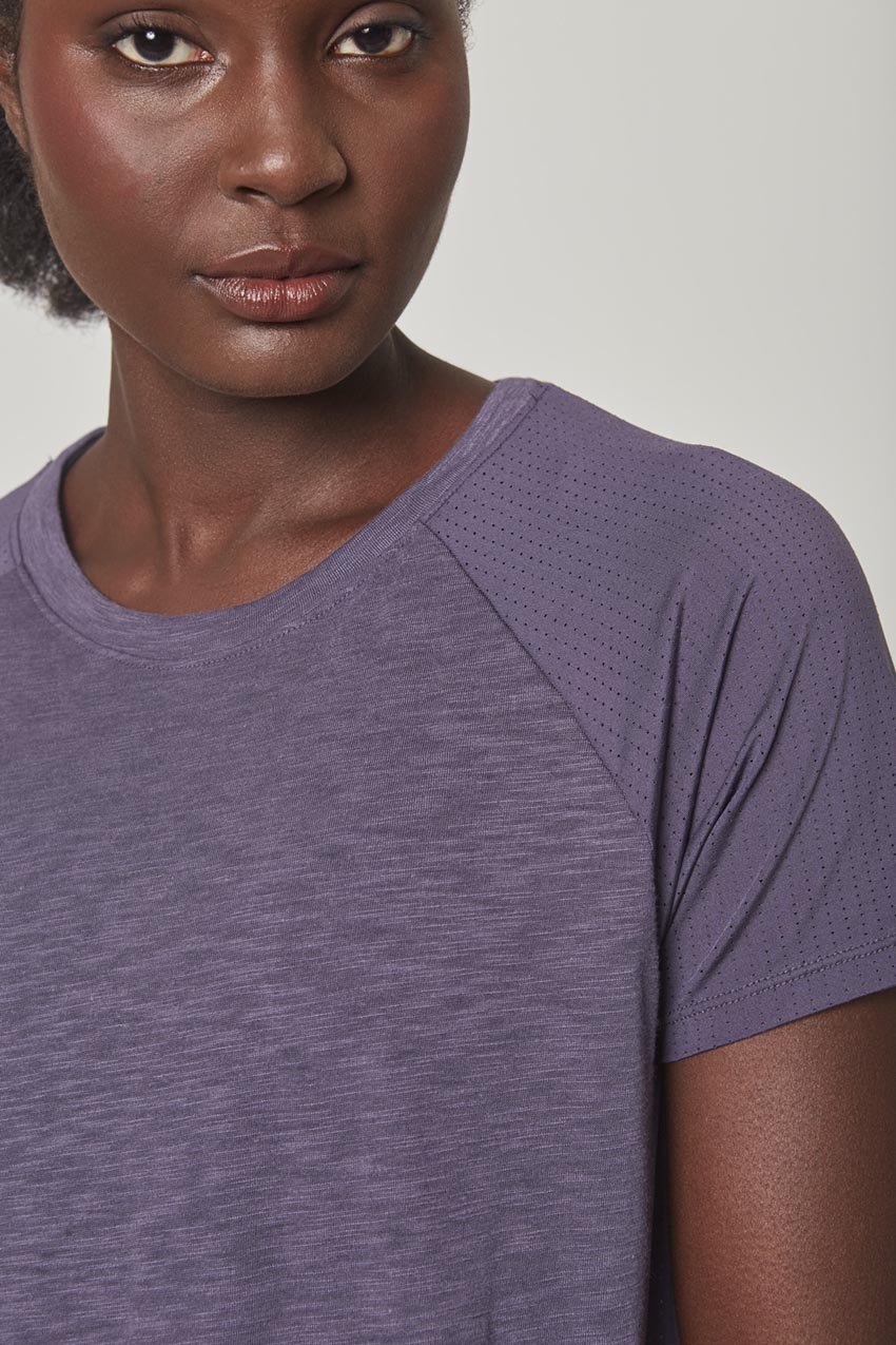 Fusion Crew Neck Short Sleeve Mixed Media Shirt