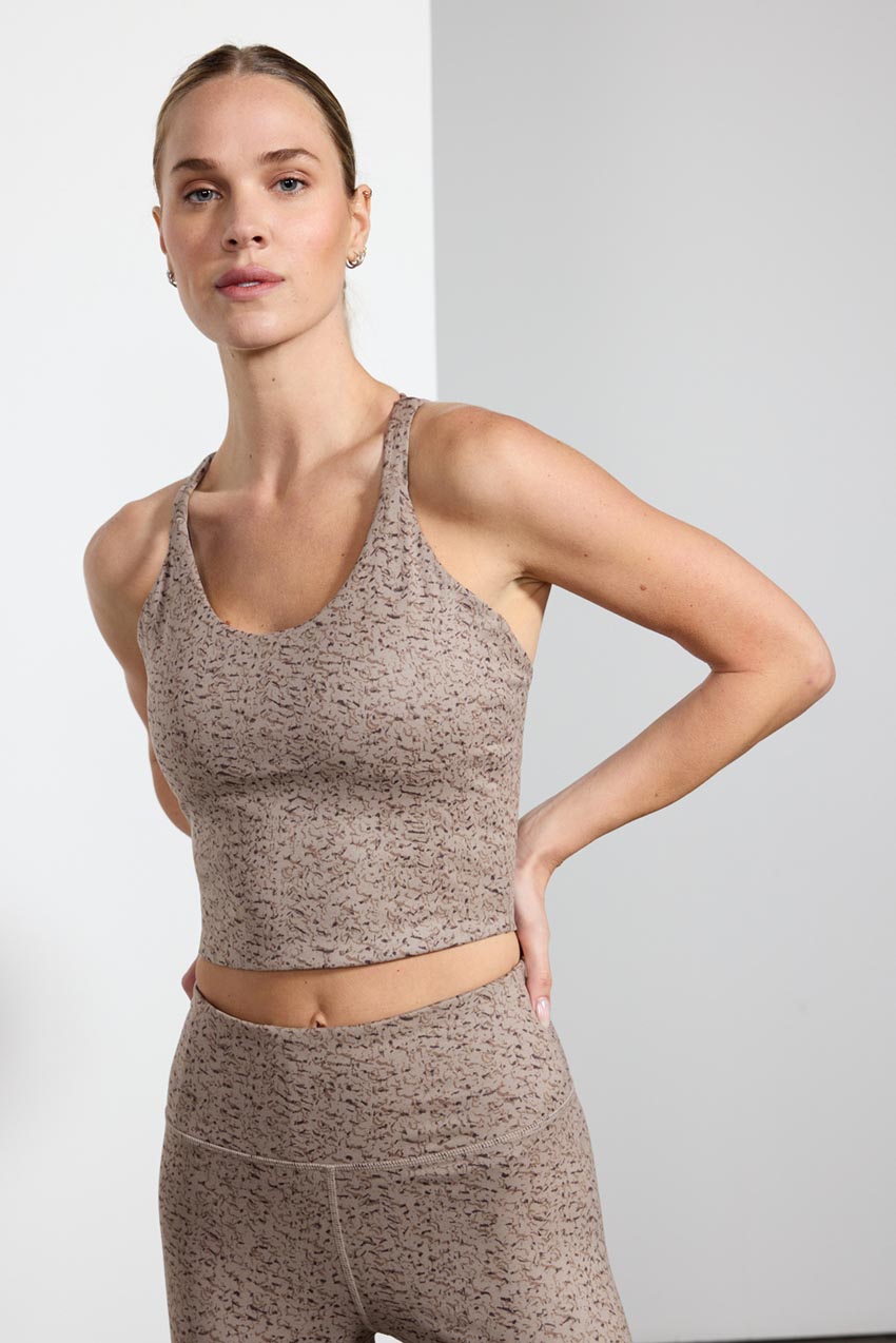 Explore Longline Printed Bra Peached - Taupe Texture Print