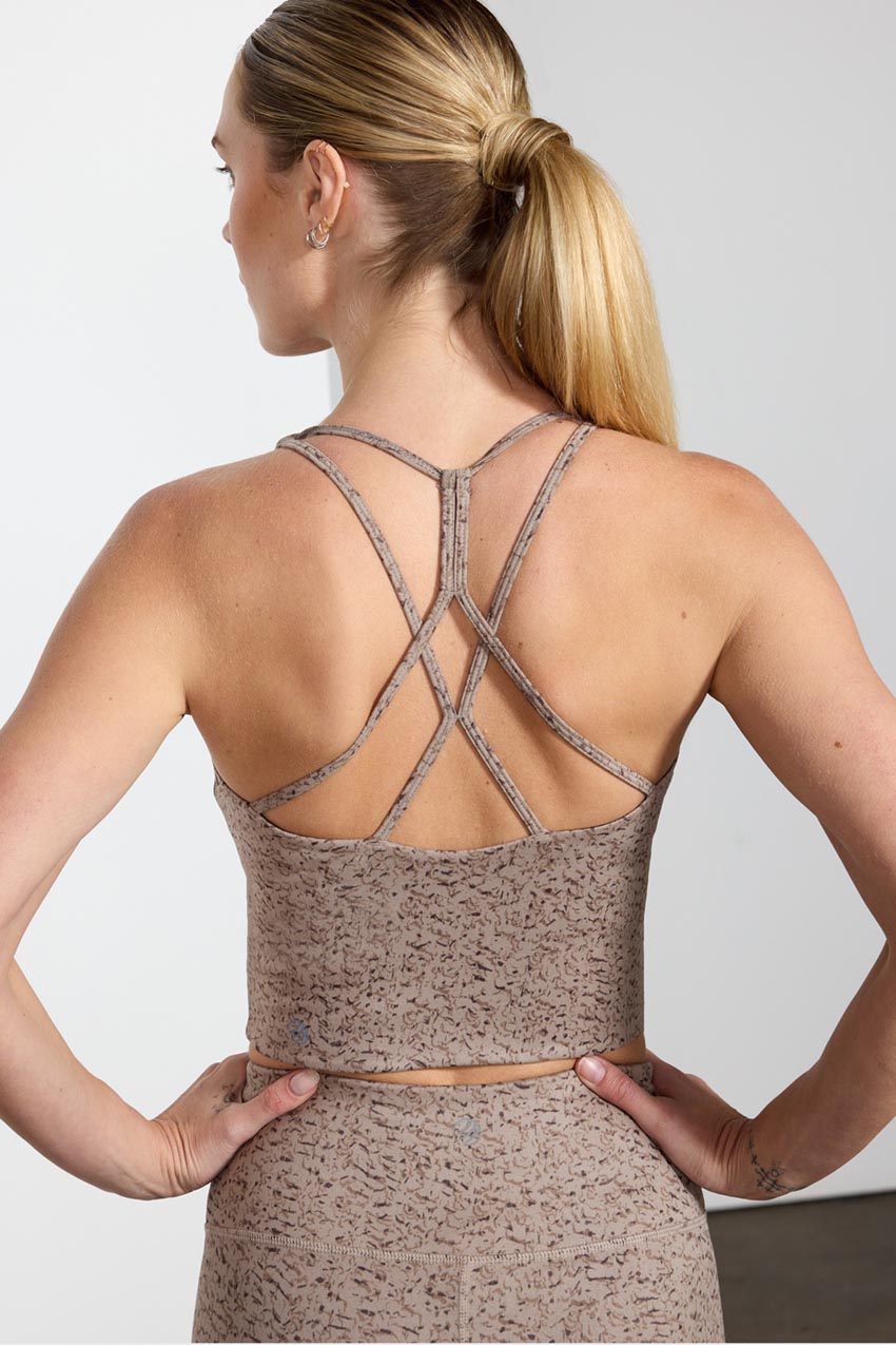Explore Longline Printed Bra Peached - Taupe Texture Print