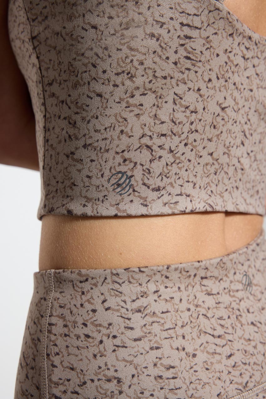 Explore Longline Printed Bra Peached - Taupe Texture Print