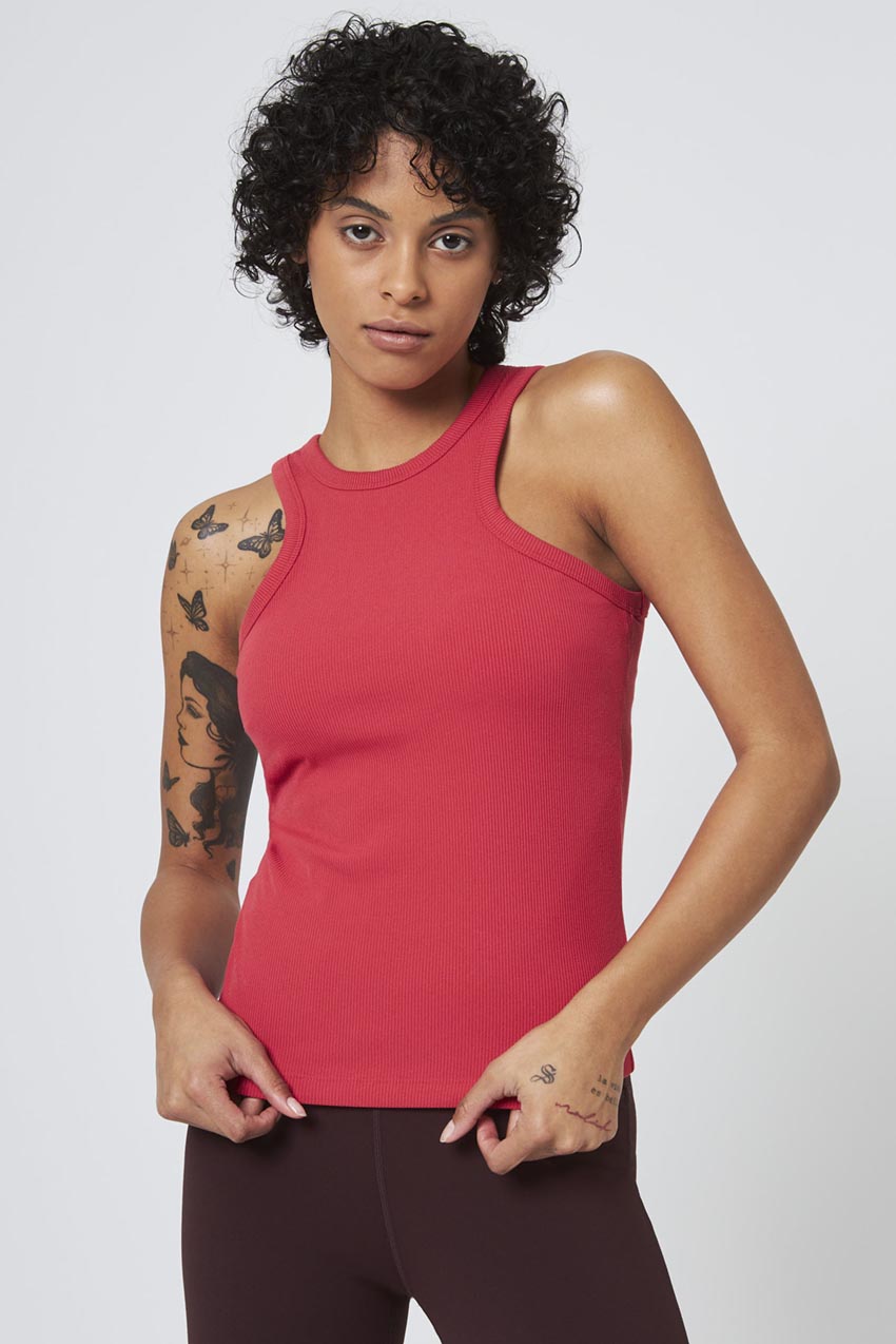 Poise High Neck Ribbed Tank Top - Cardinal