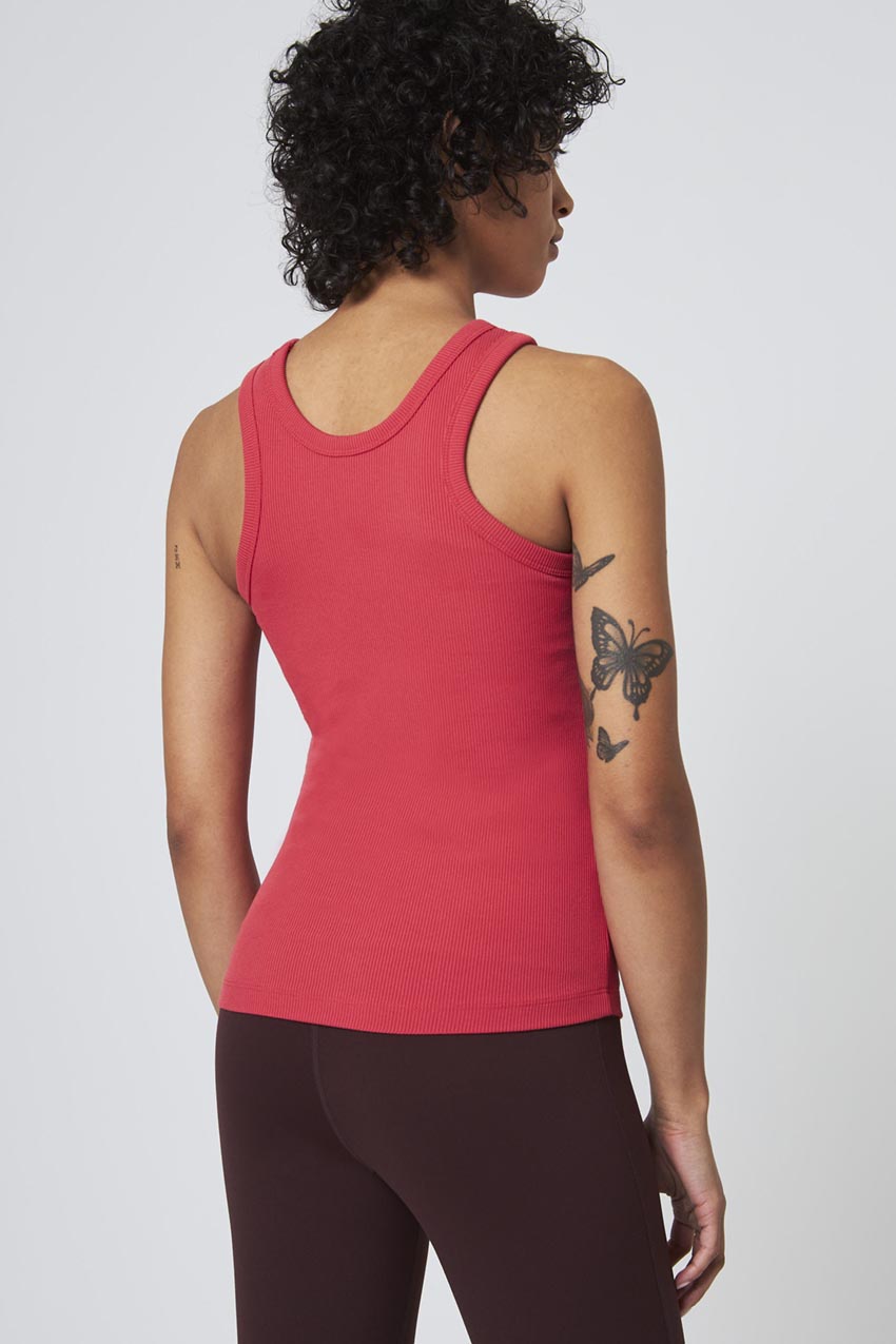 Poise High Neck Ribbed Tank Top - Cardinal