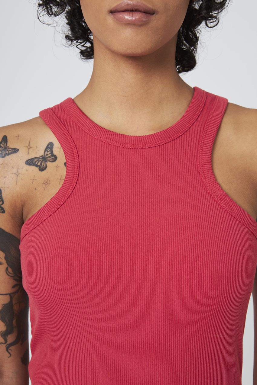 Poise High Neck Ribbed Tank Top - Cardinal