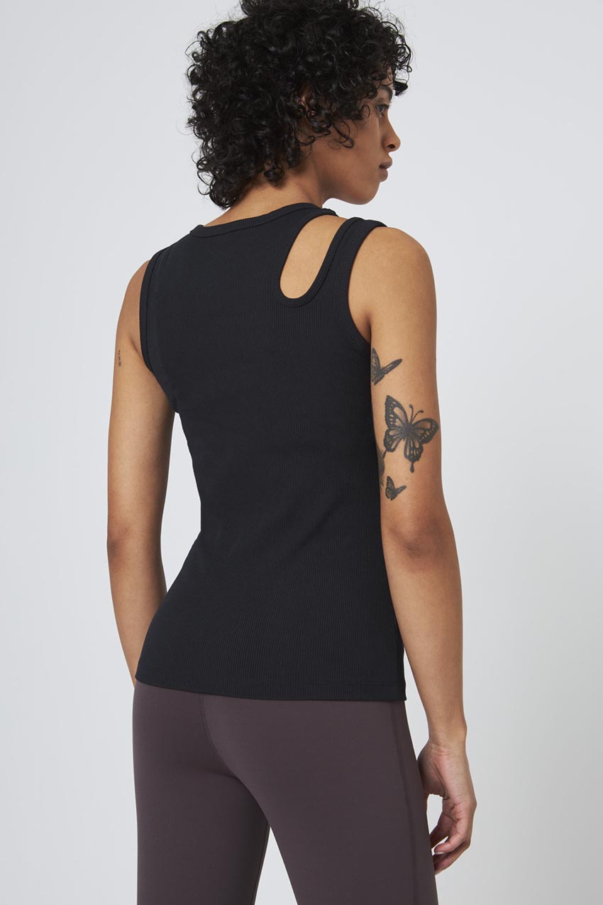 Poise Asymmetric Cut-Out Ribbed Tank Top
