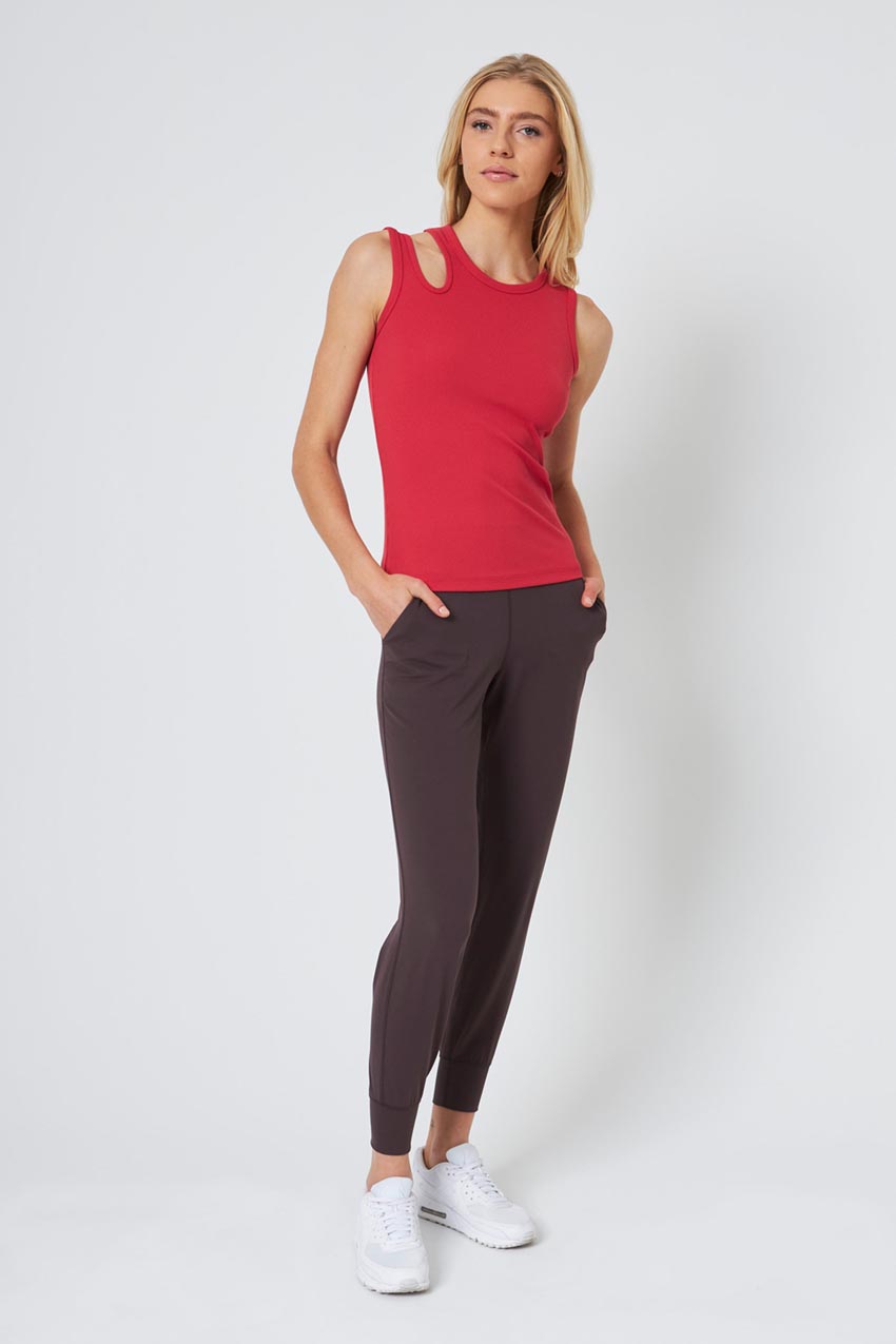 Poise Asymmetric Cut-Out Ribbed Tank Top