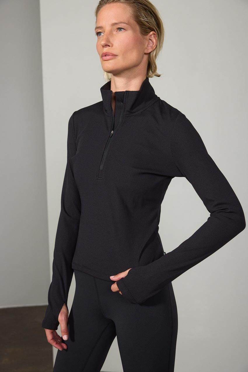 Poise Ribbed Half-Zip Long Sleeve Top