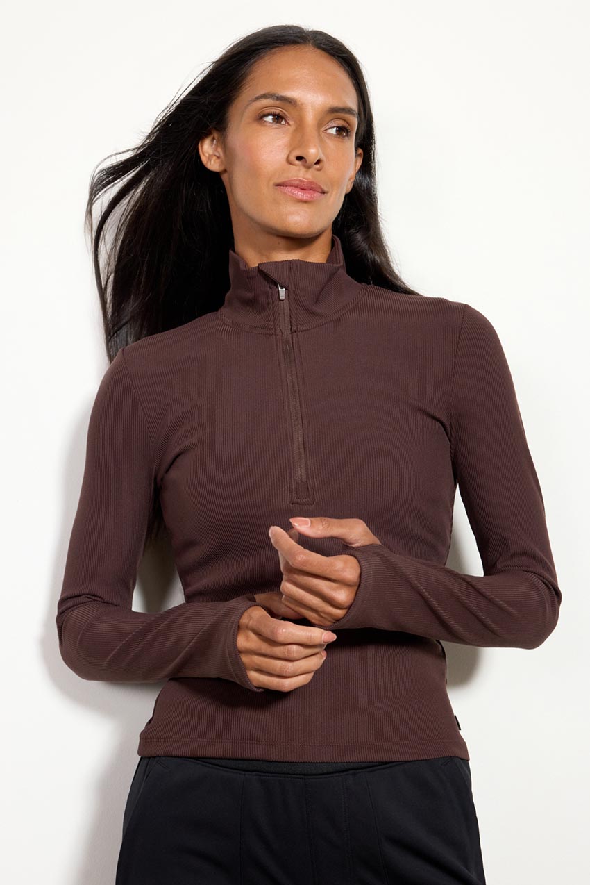 Poise Ribbed Half-Zip Long Sleeve Top