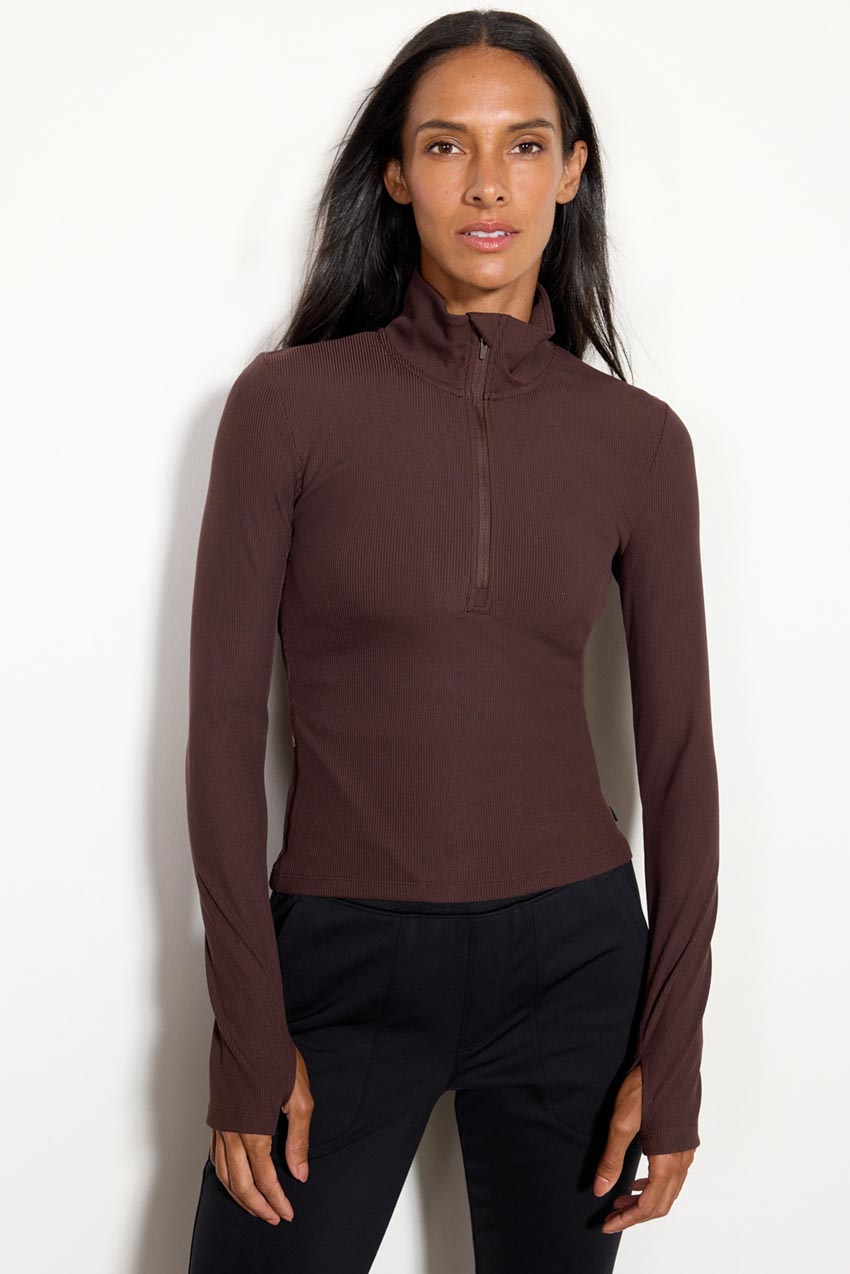 Poise Ribbed Half-Zip Long Sleeve Top