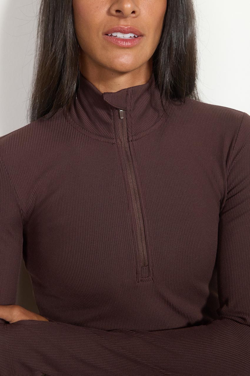 Poise Ribbed Half-Zip Long Sleeve Top