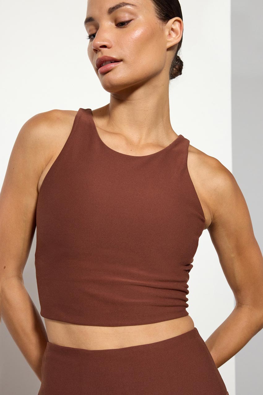 Ribbed Longline Sports Bra for Women Fitted Spaghetti Straps Tank