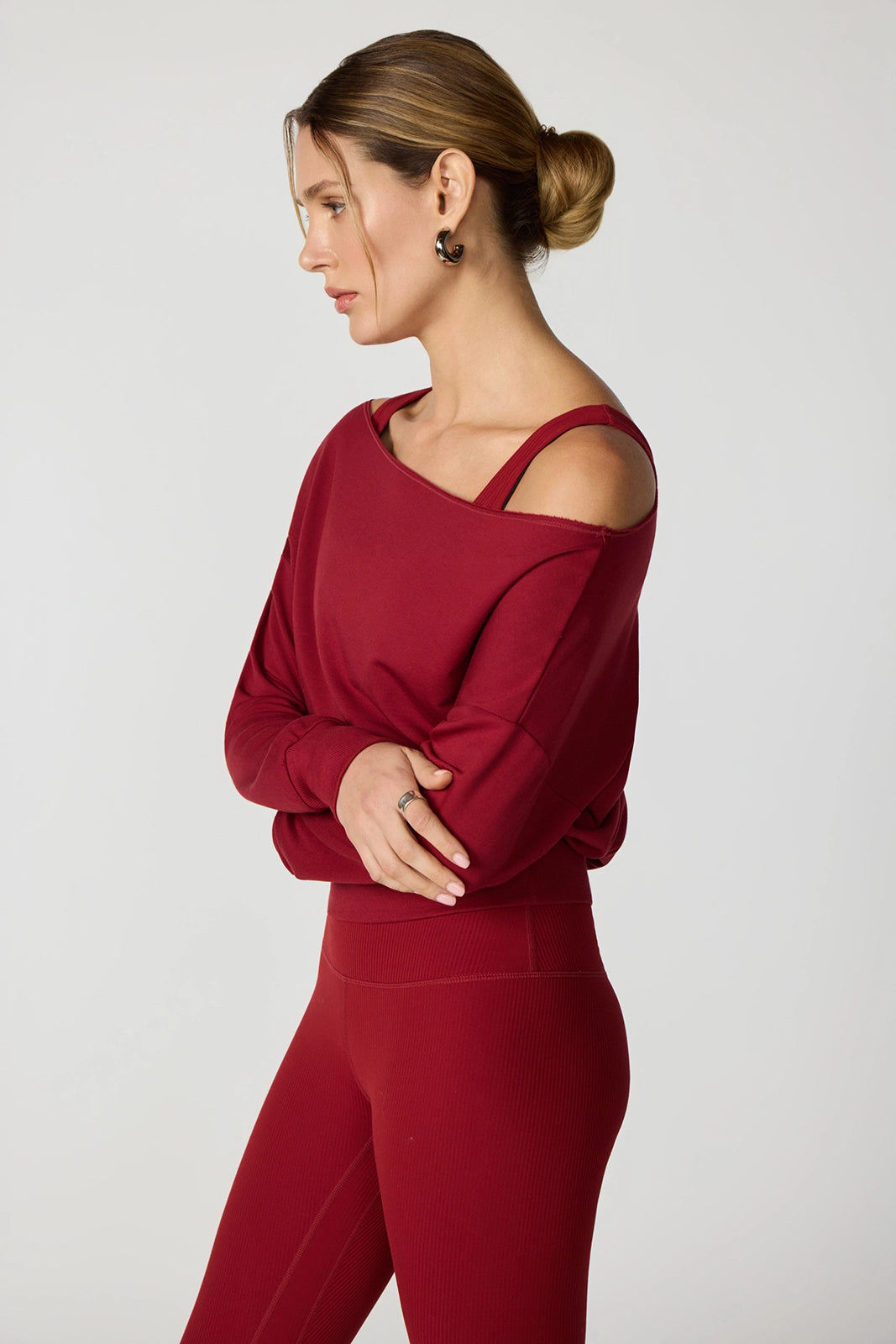 Cozy Fleece Flashdance Sweatshirt - Merlot