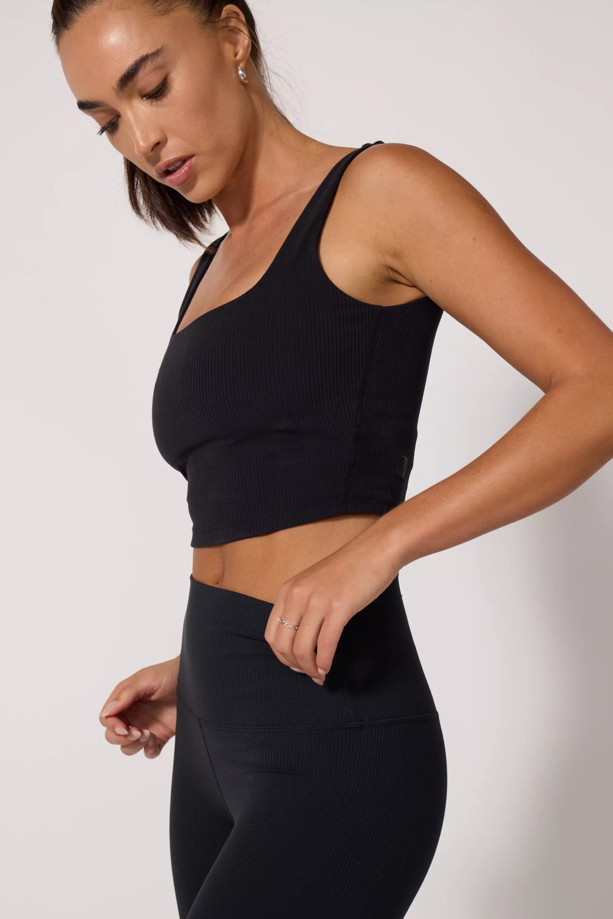 Ribbed Crop Tank with Support - Jet Black