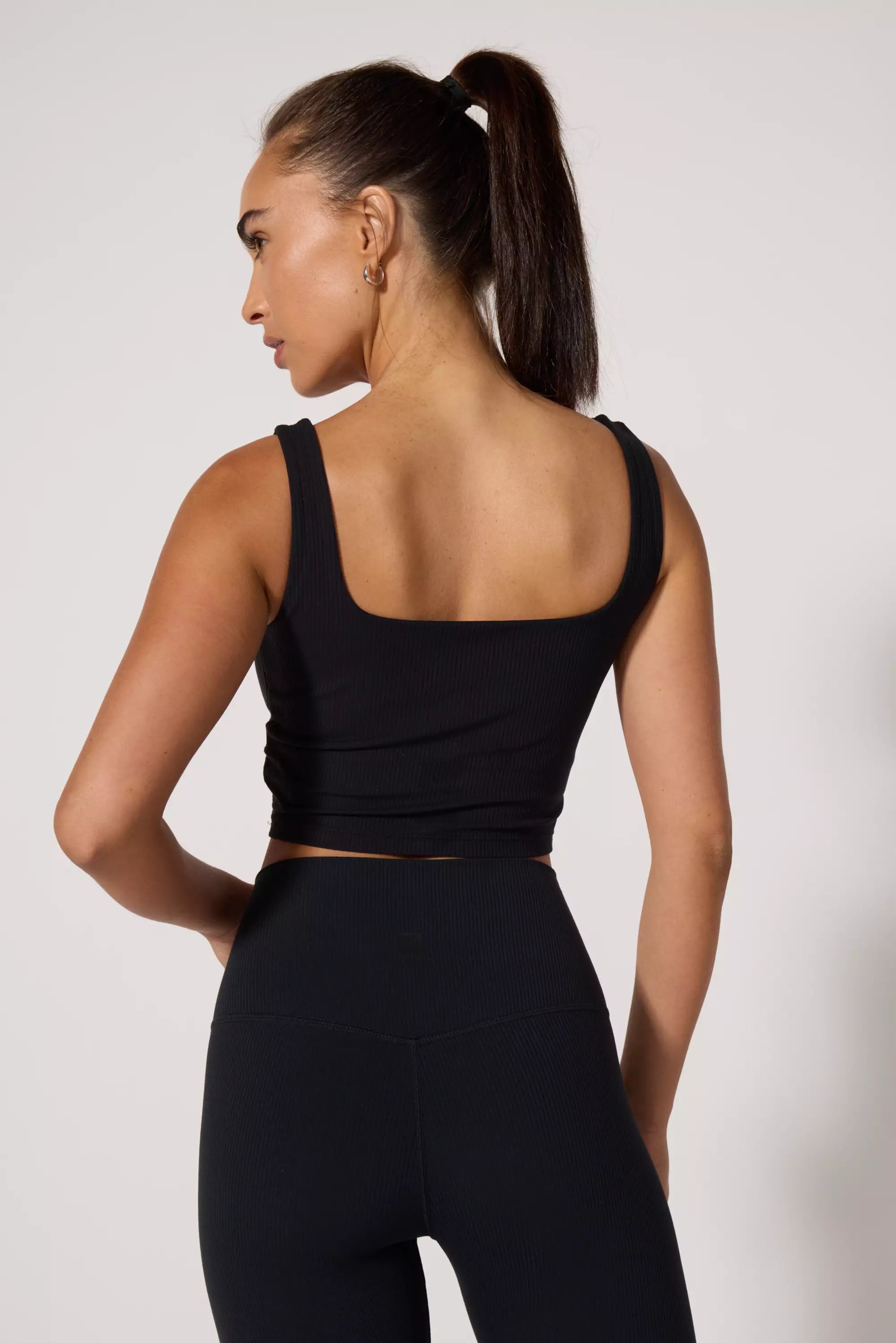 Ribbed Crop Tank with Support - Jet Black