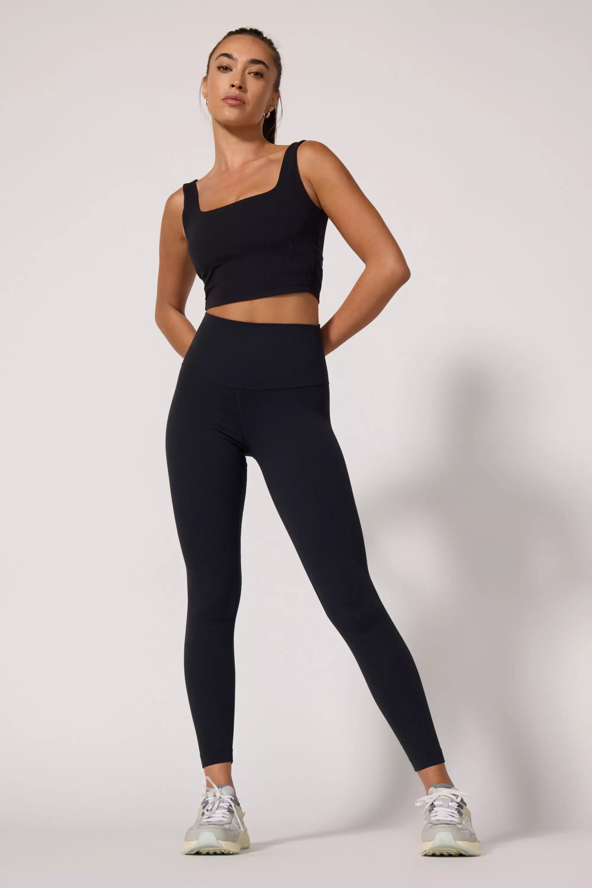 Ribbed Crop Tank with Support - Jet Black