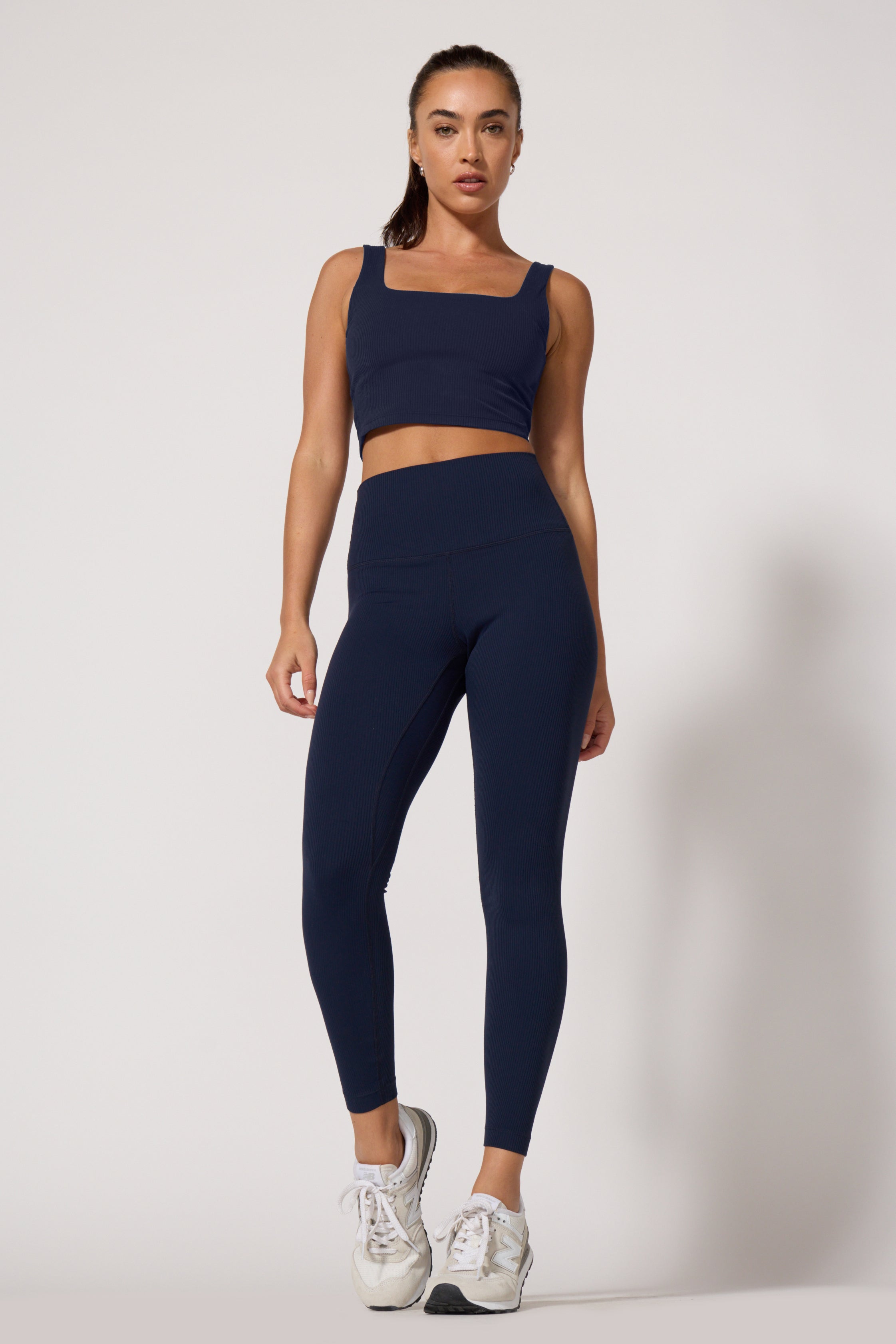 Ribbed Crop Tank with Support - Navy Blazer