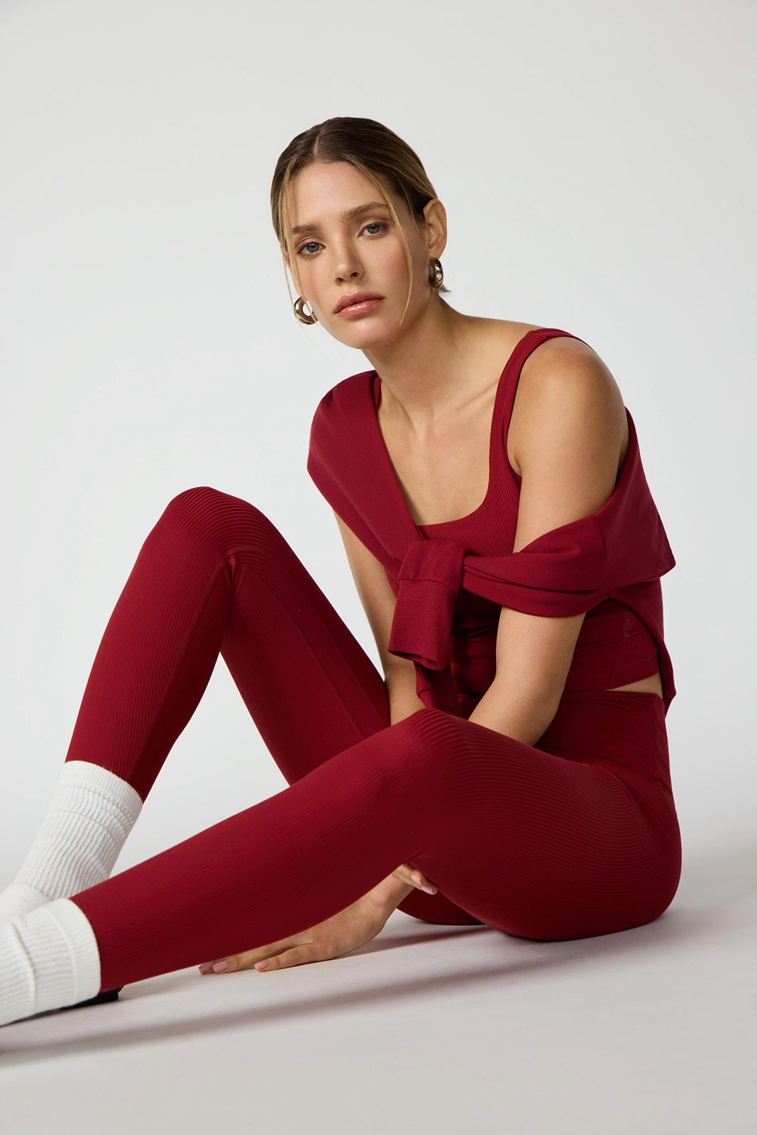 Ribbed Crop Tank with Support - Merlot