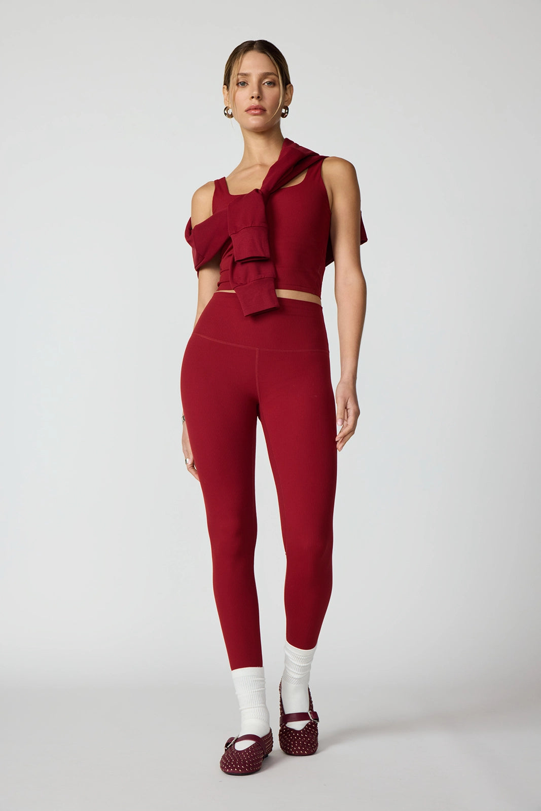 Ribbed Crop Tank with Support - Merlot
