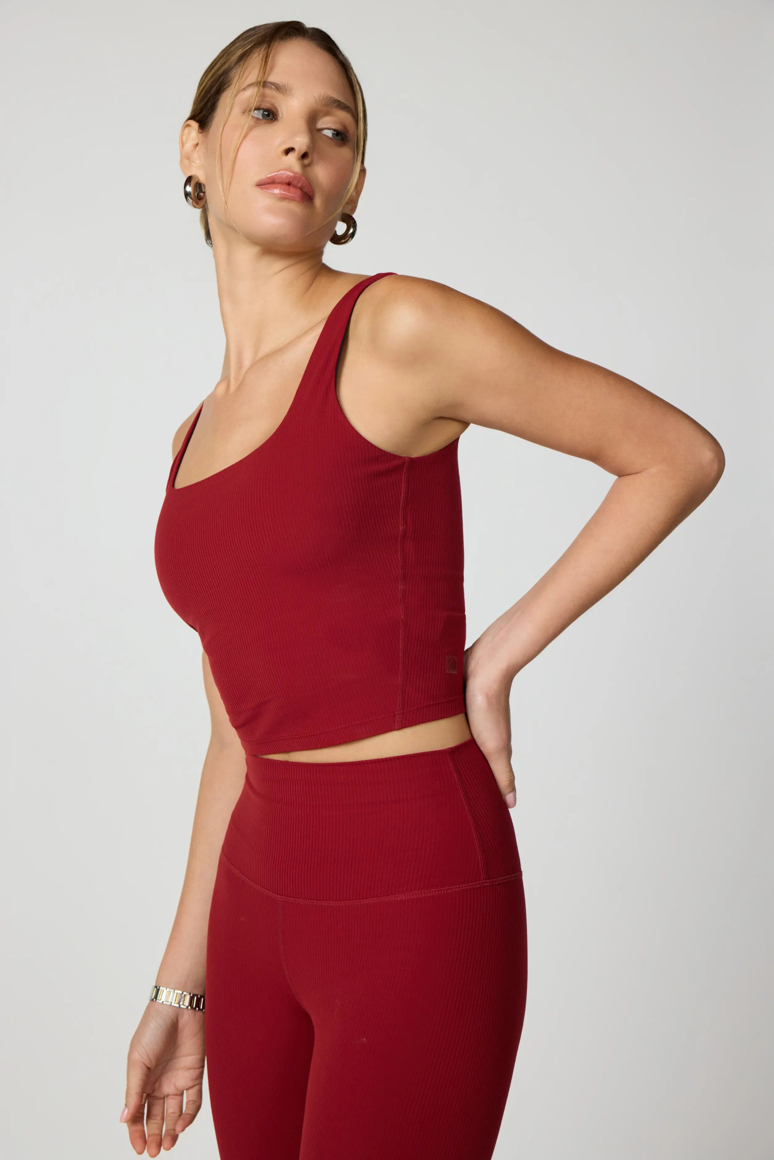 Ribbed Crop Tank with Support - Merlot