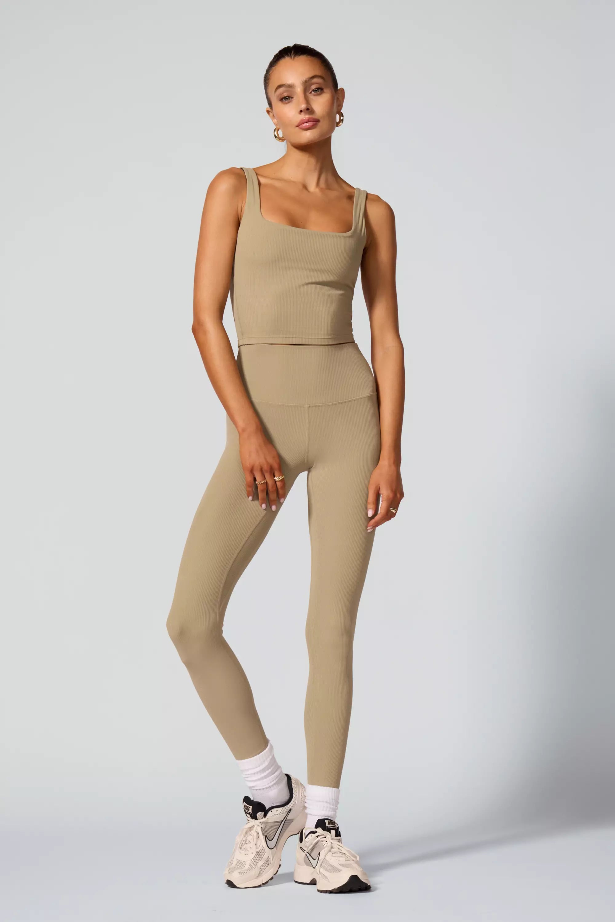 Ribbed Crop Tank with Support - Silver Sage