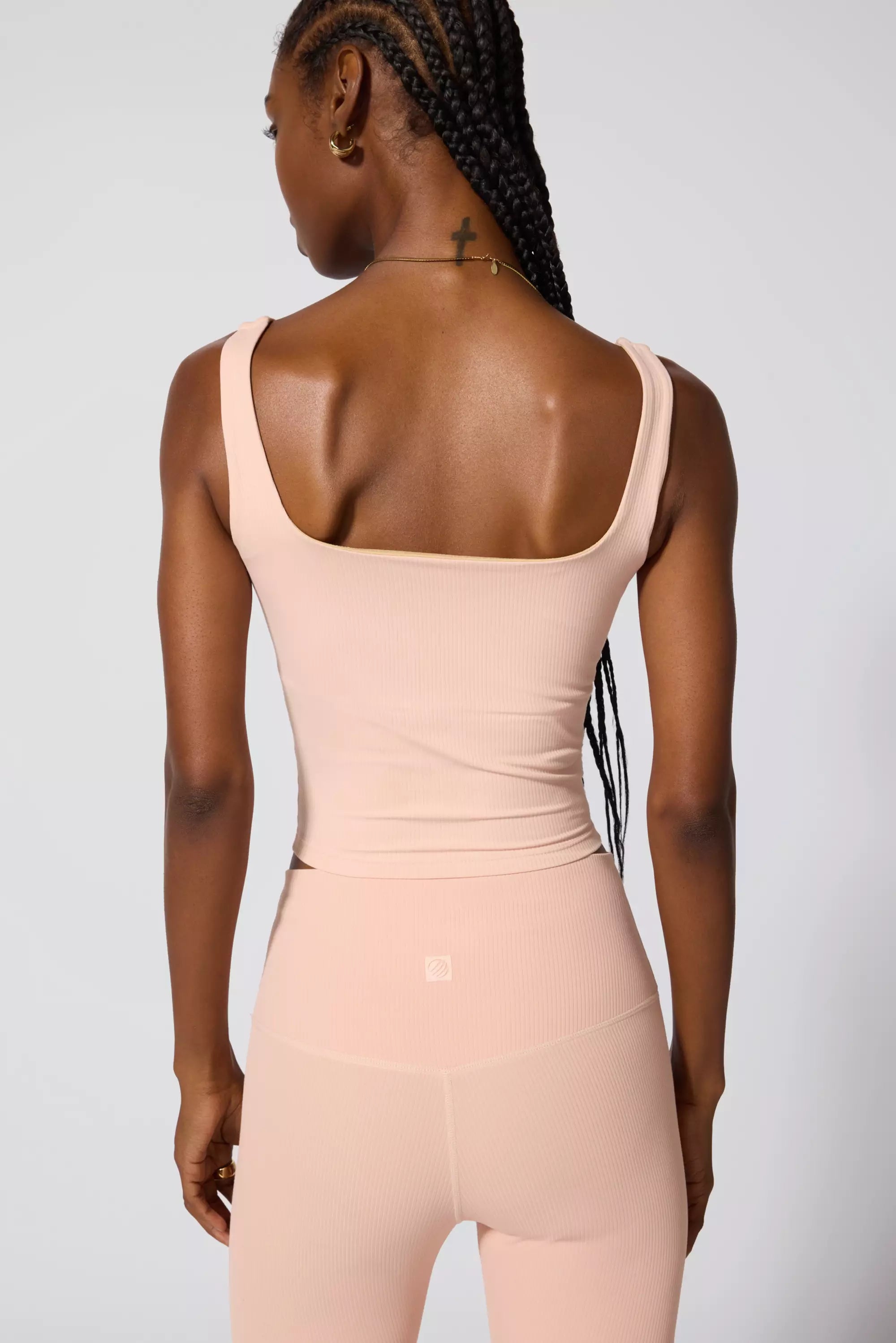 Ribbed Crop Tank with Support - Rose Cloud