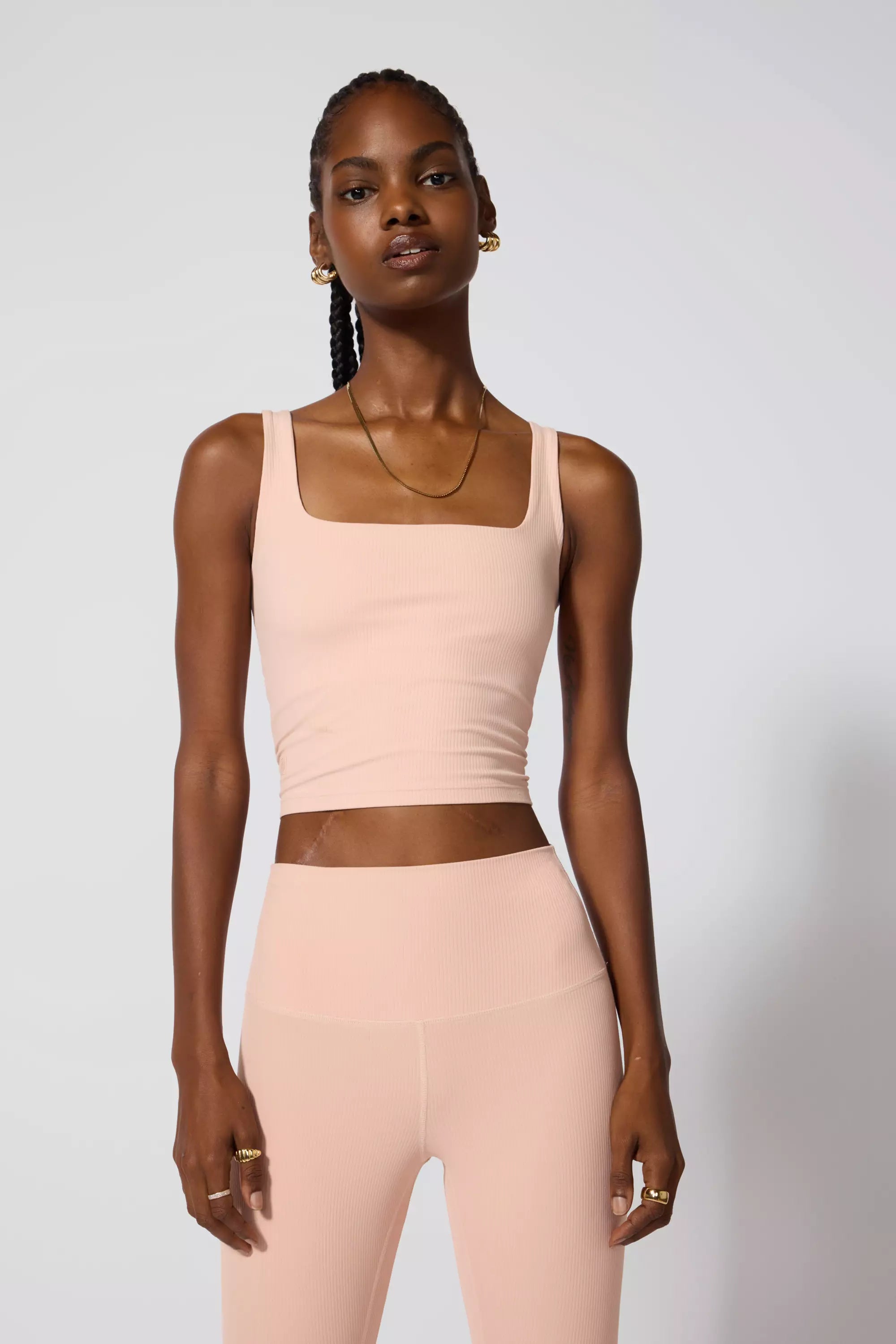 Ribbed Crop Tank with Support - Rose Cloud
