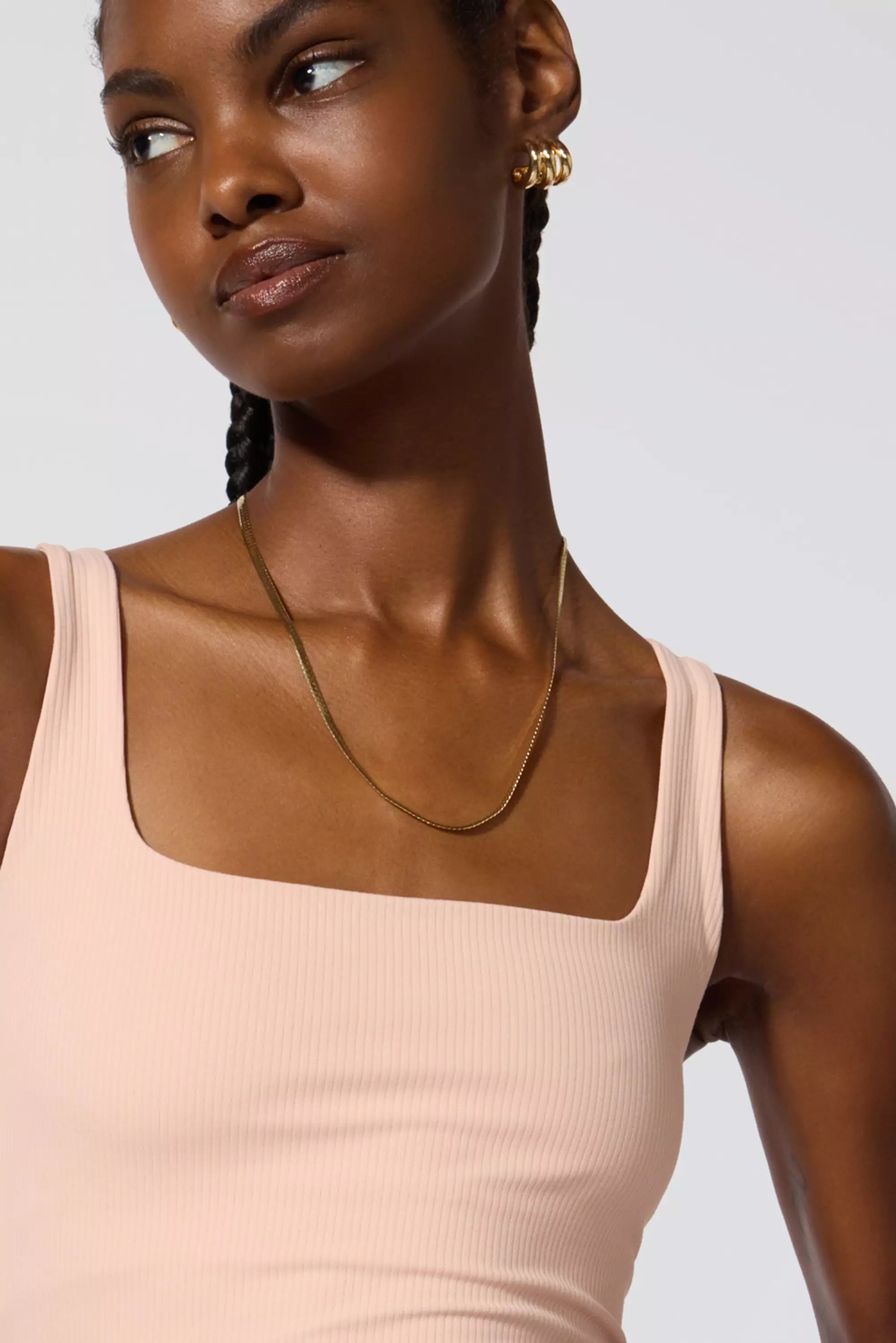 Ribbed Crop Tank with Support - Rose Cloud