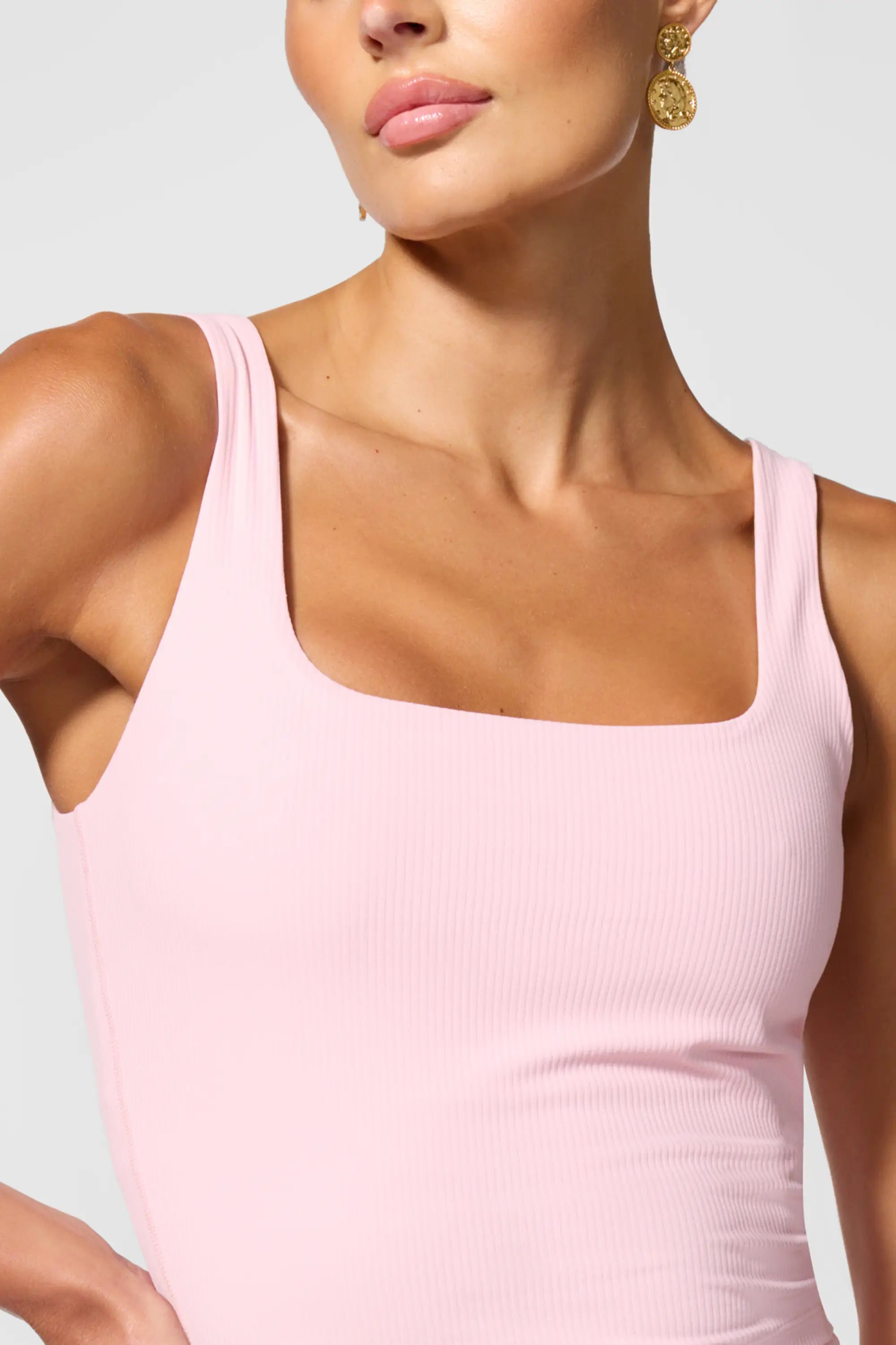 Ribbed Crop Tank with Support - Baby Pink