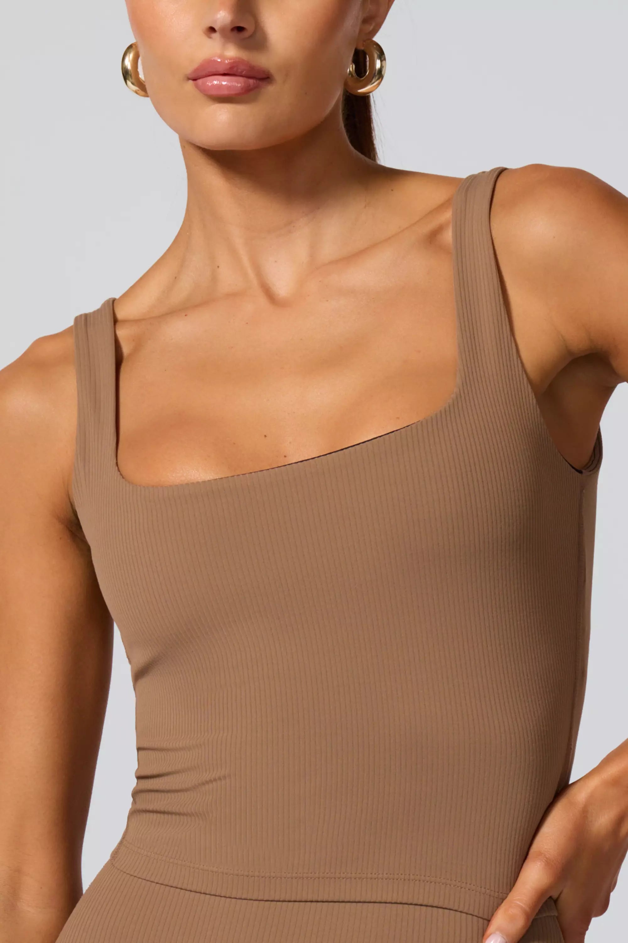 Ribbed Crop Tank with Support - Caribou