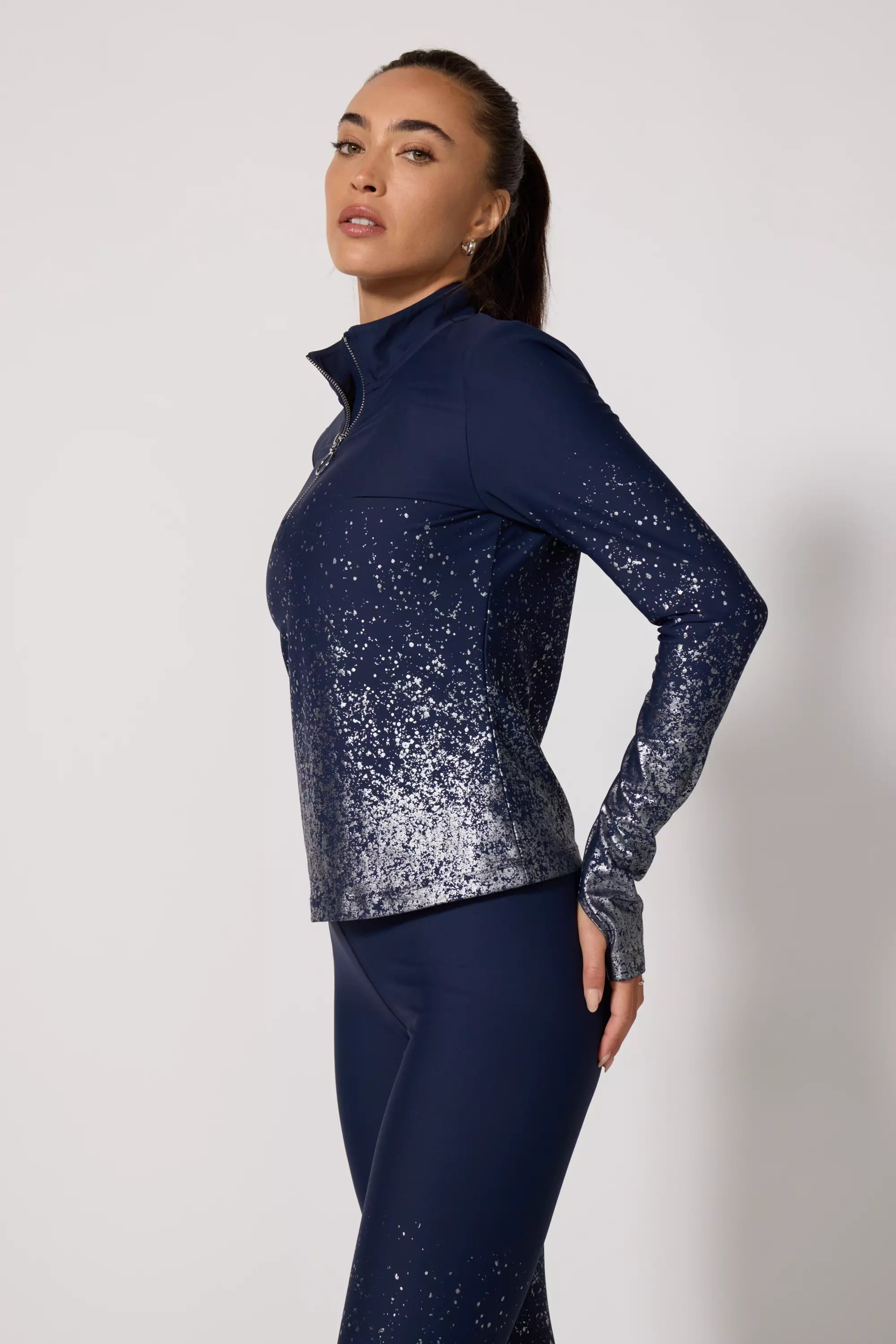 Foil-Print 1/4 Zip - Deep Navy