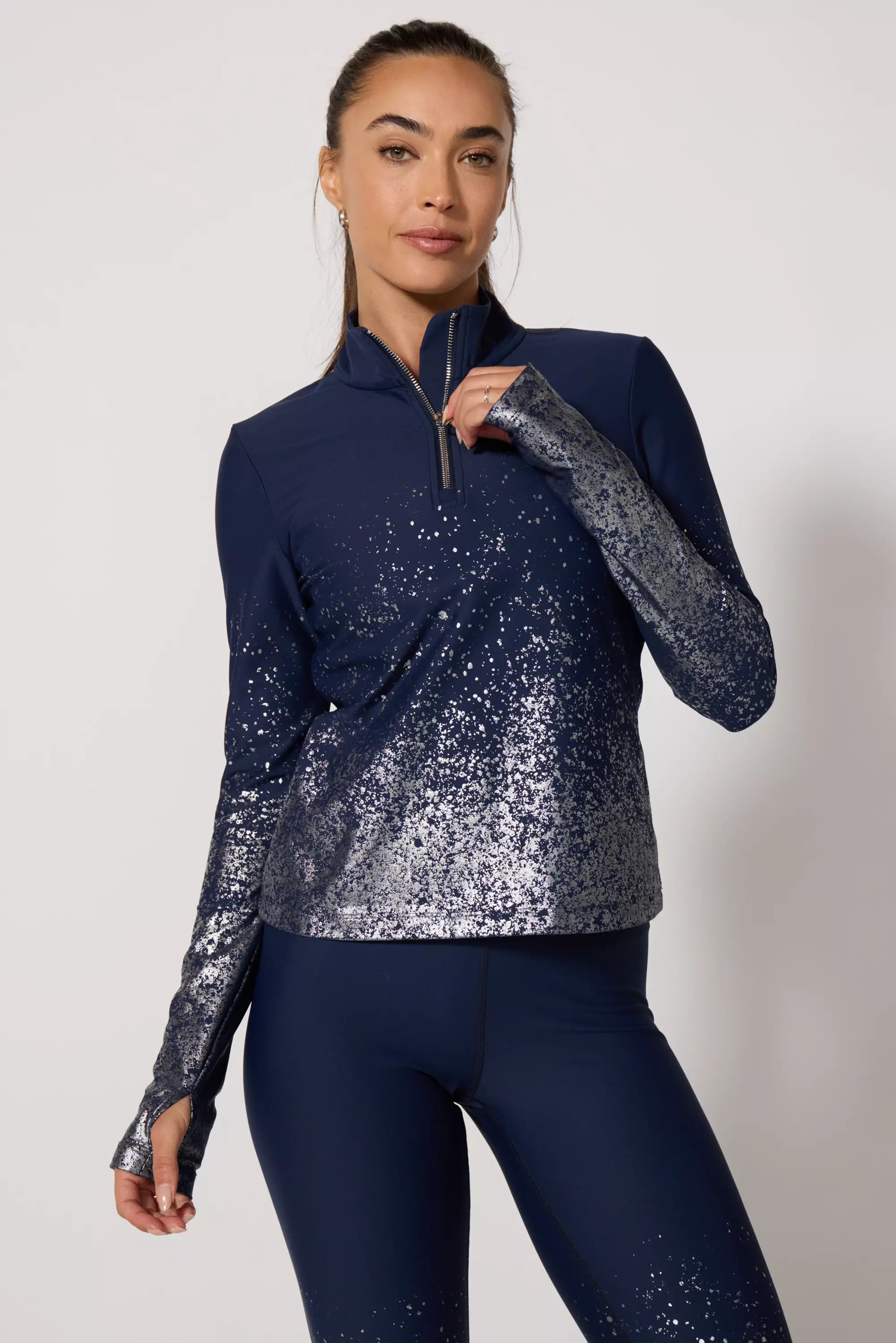 Foil-Print 1/4 Zip - Deep Navy