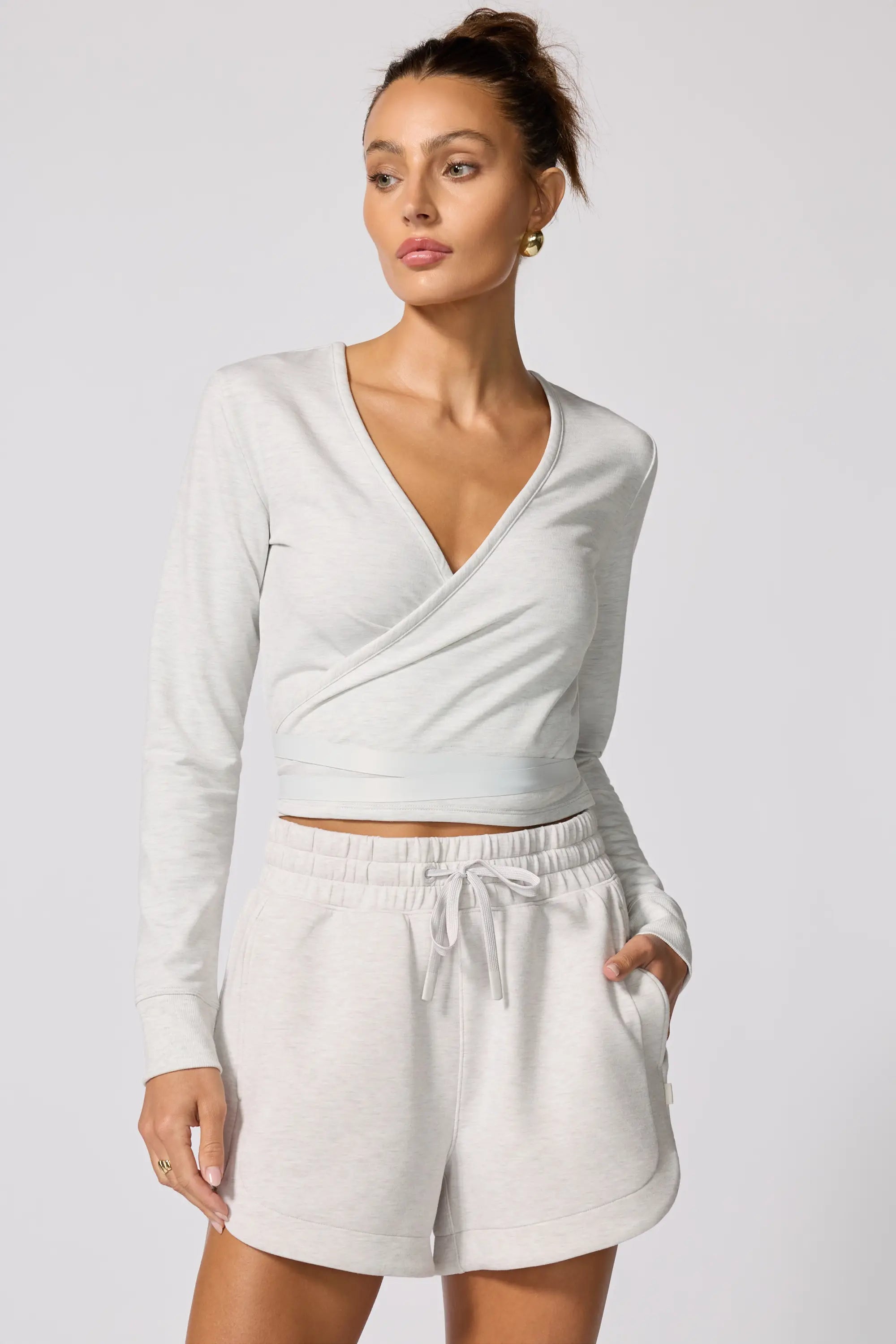 Cozy Fleece Ballet Wrap Sweatshirt - Htr Moonbeam