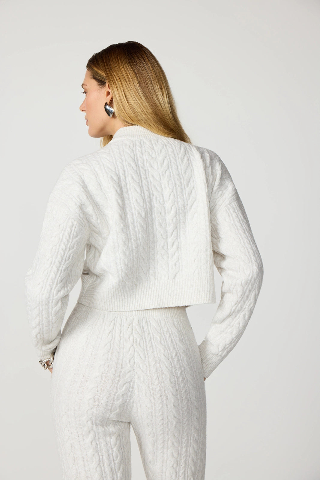 Cable Knit Cropped Sweater - Htr Moonbeam