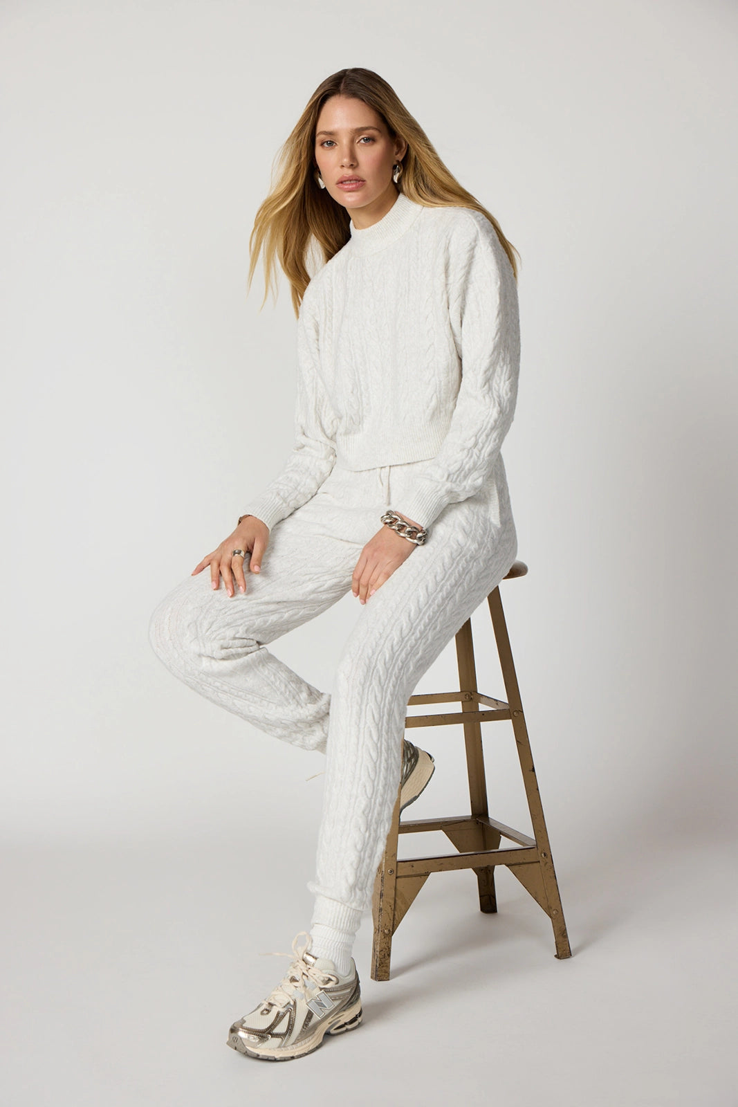 Cable Knit Cropped Sweater - Htr Moonbeam