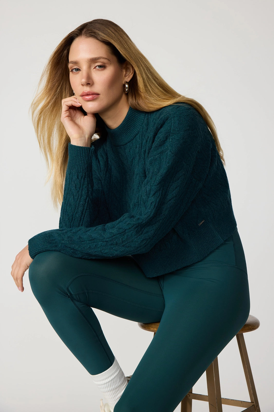 Cable Knit Cropped Sweater - Htr Ponderosa Pine