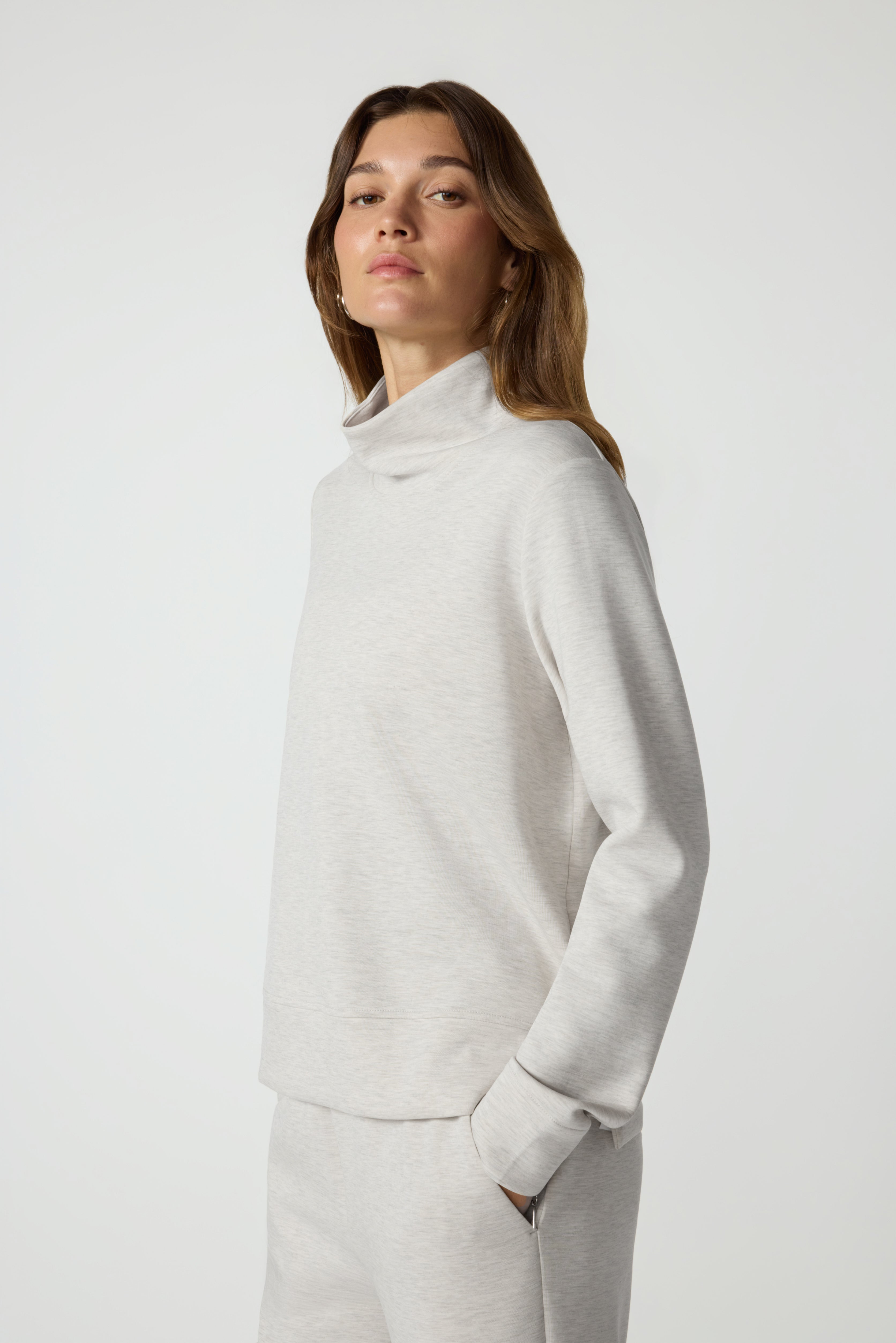 Dreamweave Mock Neck Sweatshirt - Htr Moonbeam