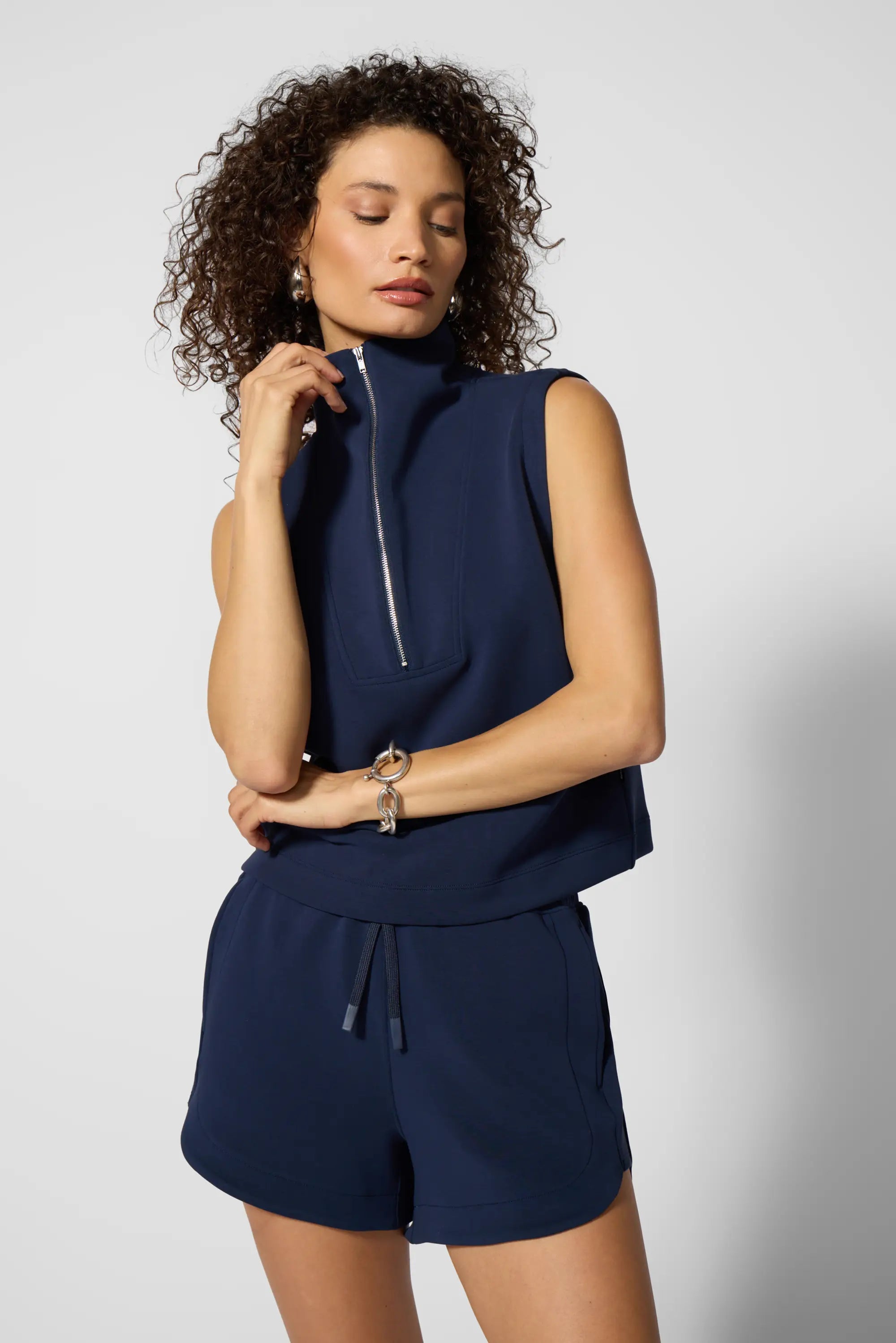 Dreamweave Half Zip Mock Neck Tank - Navy Blazer