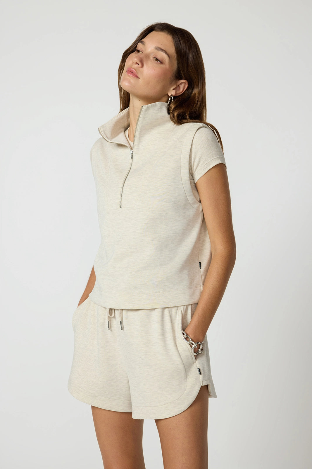 Dreamweave Half Zip Mock Neck Tank - Htr Brown Rice