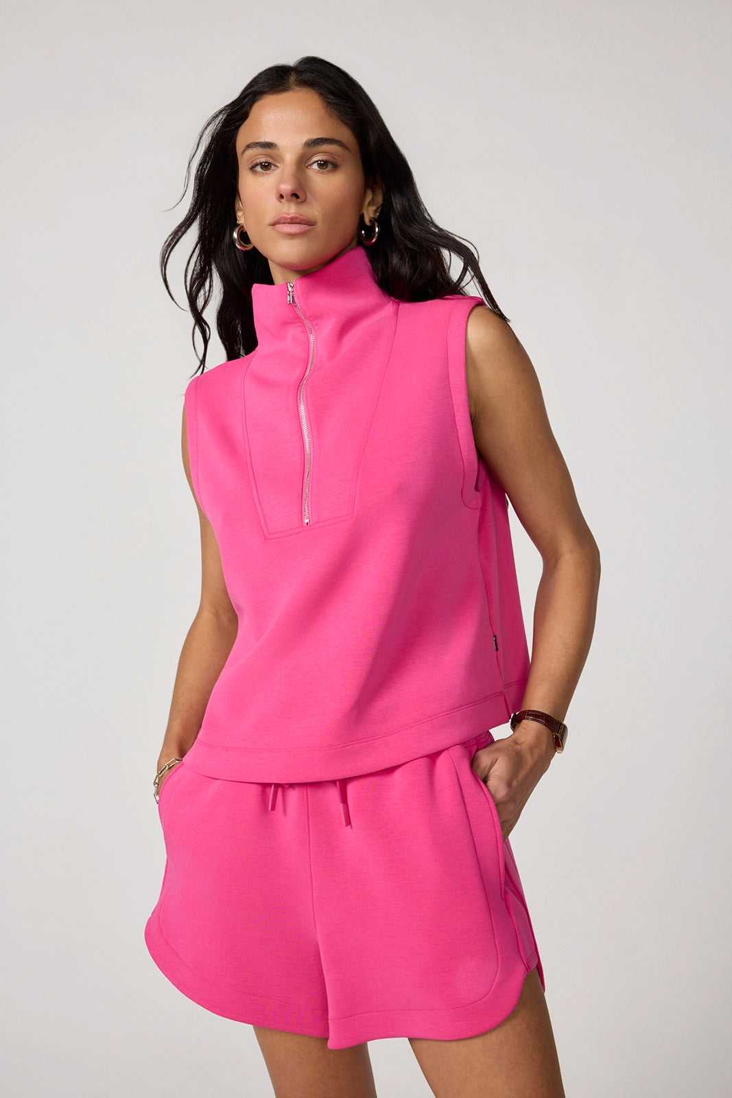 Dreamweave™ Half Zip Mock Neck Tank - Fuchsia Purple