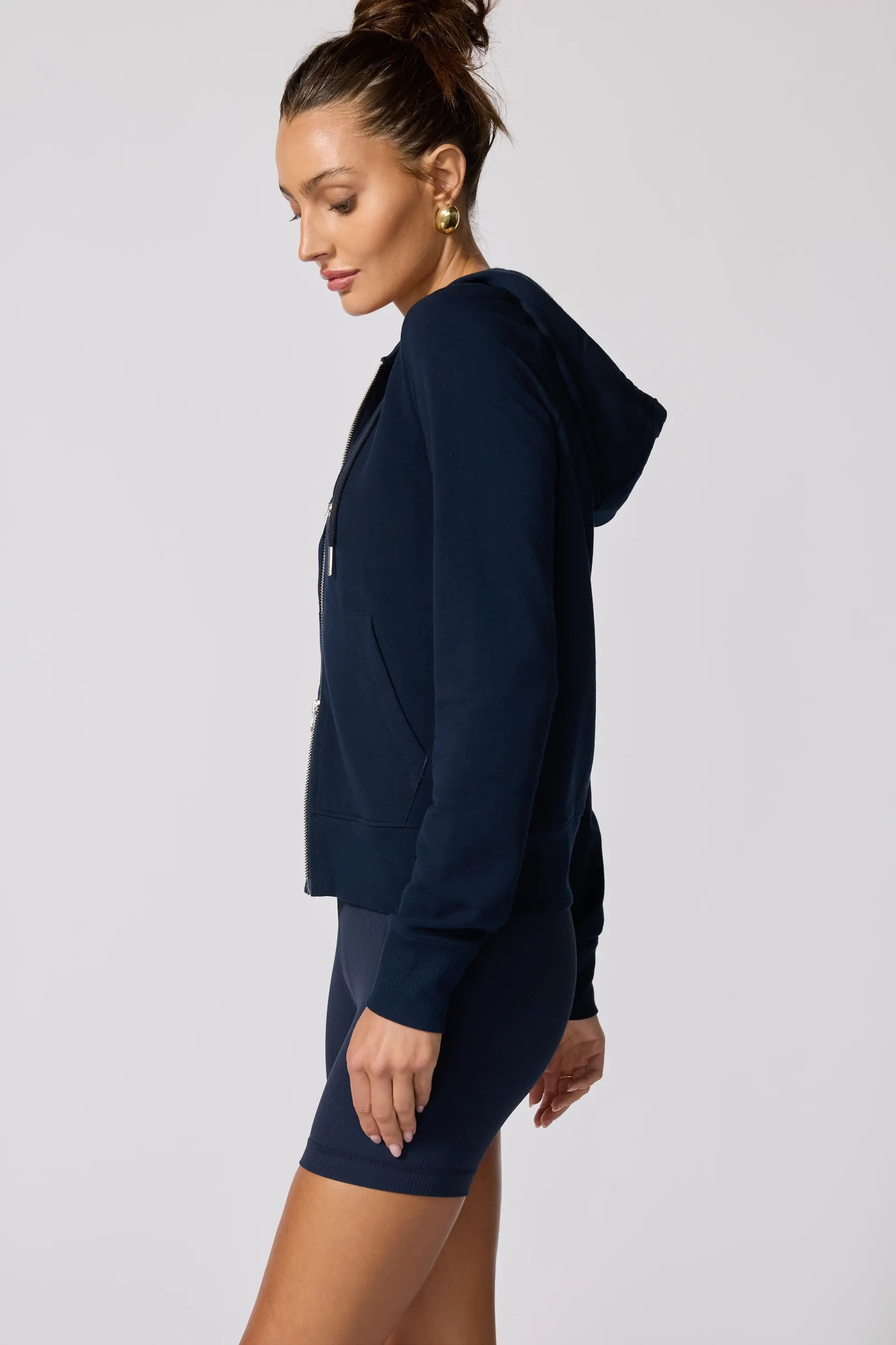 Cozy Fleece Full Zip Slim Hoodie - Navy Blazer